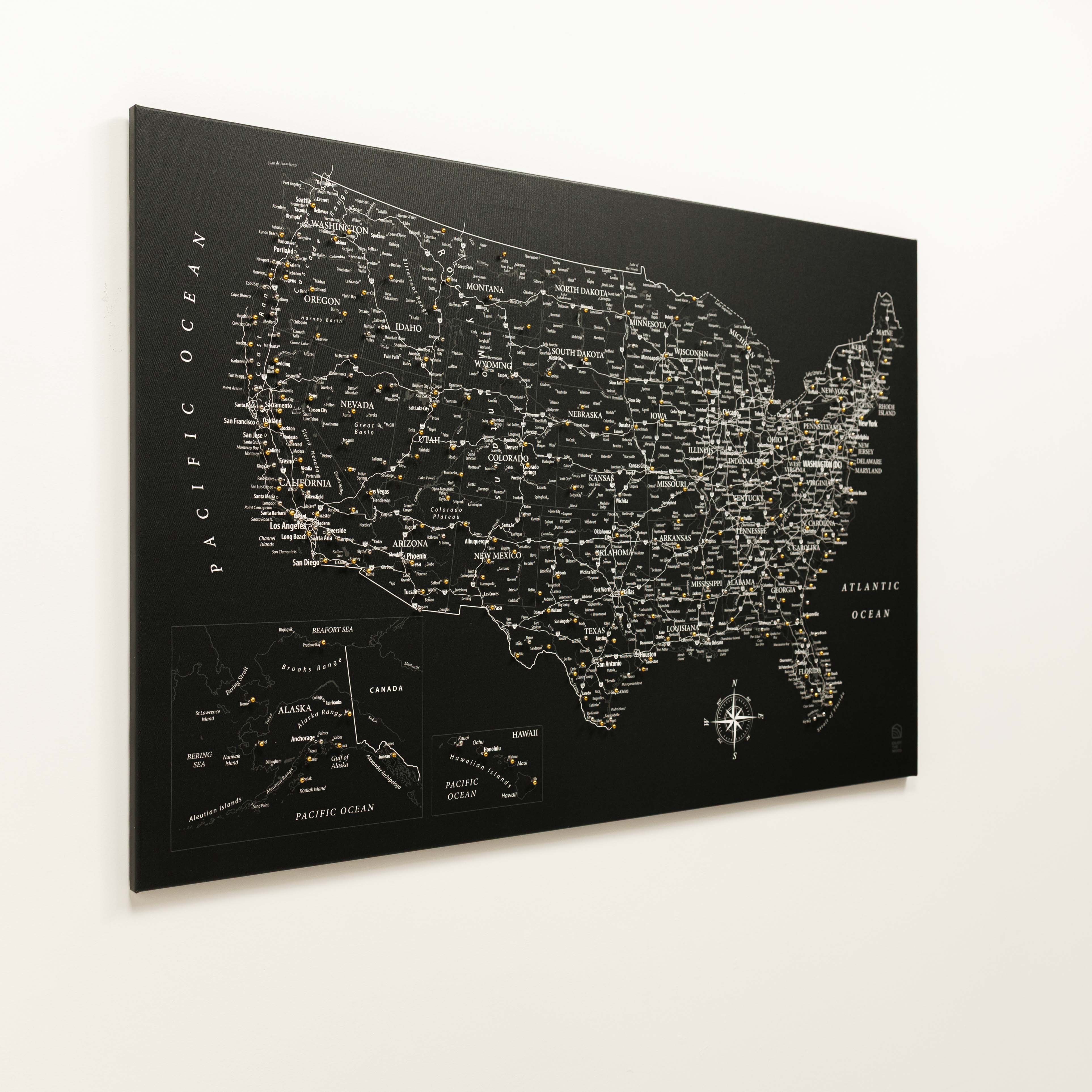 Wooden Canvas Usa Map - Black
