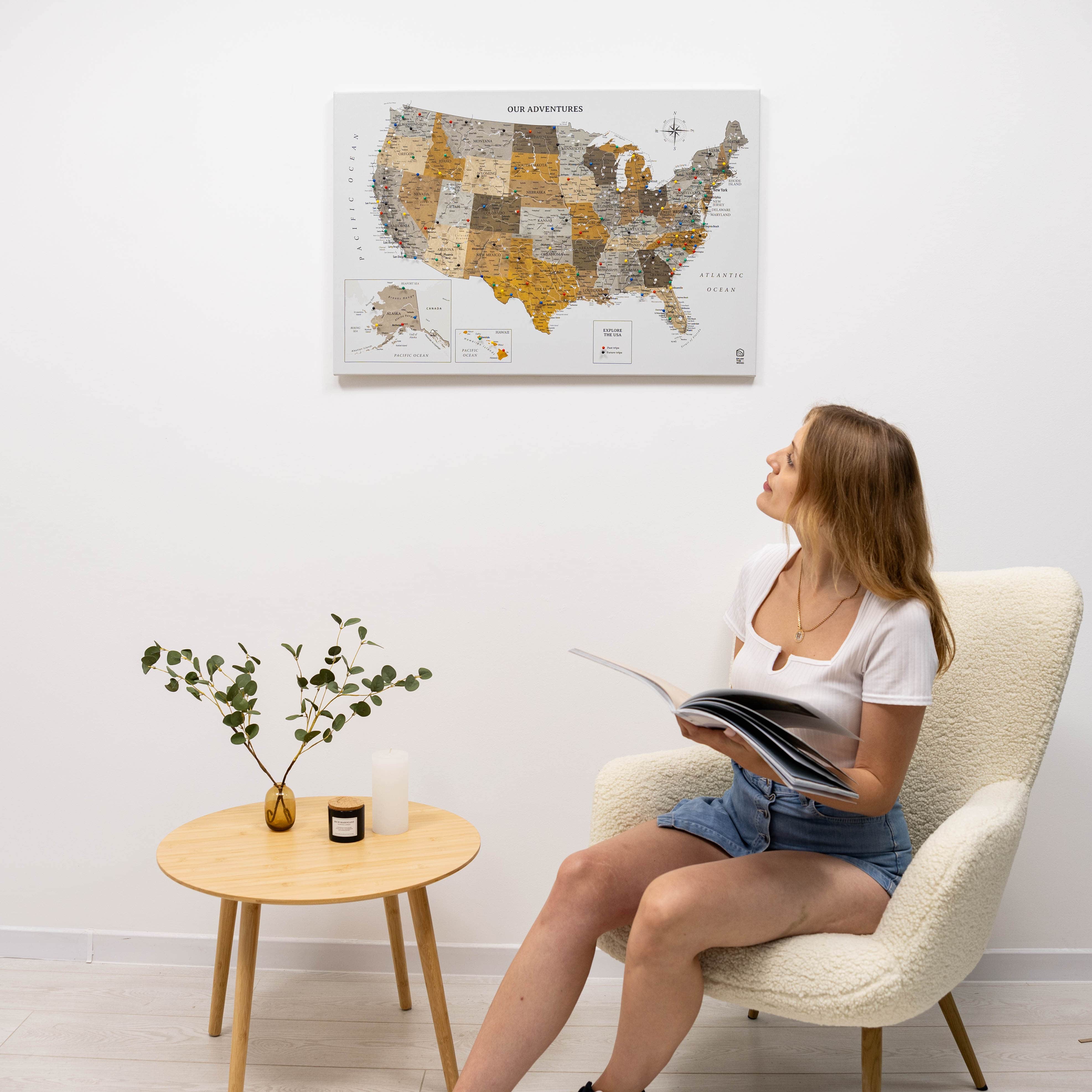 Wooden Canvas Usa Map - Desert