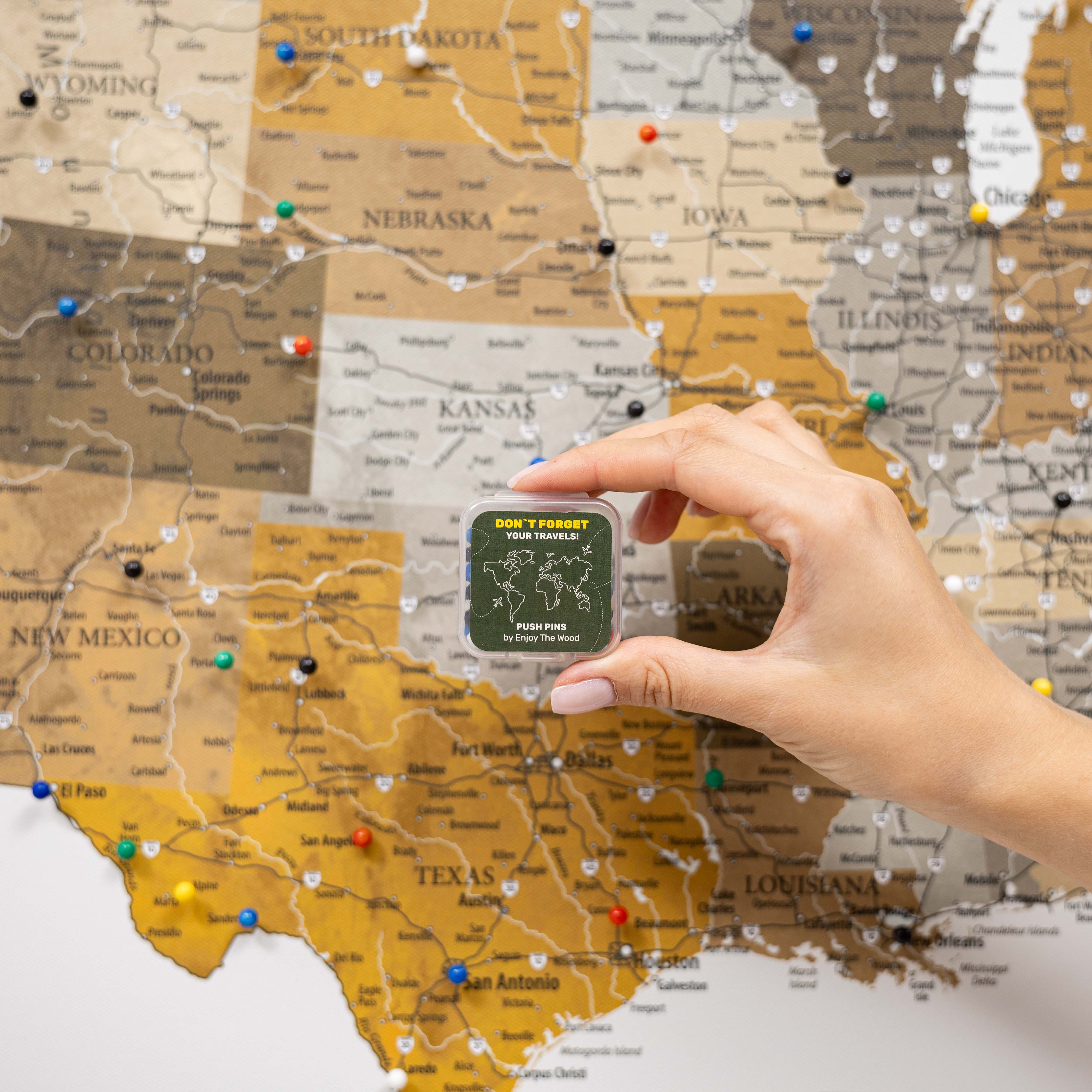 Wooden Canvas Usa Map - Desert