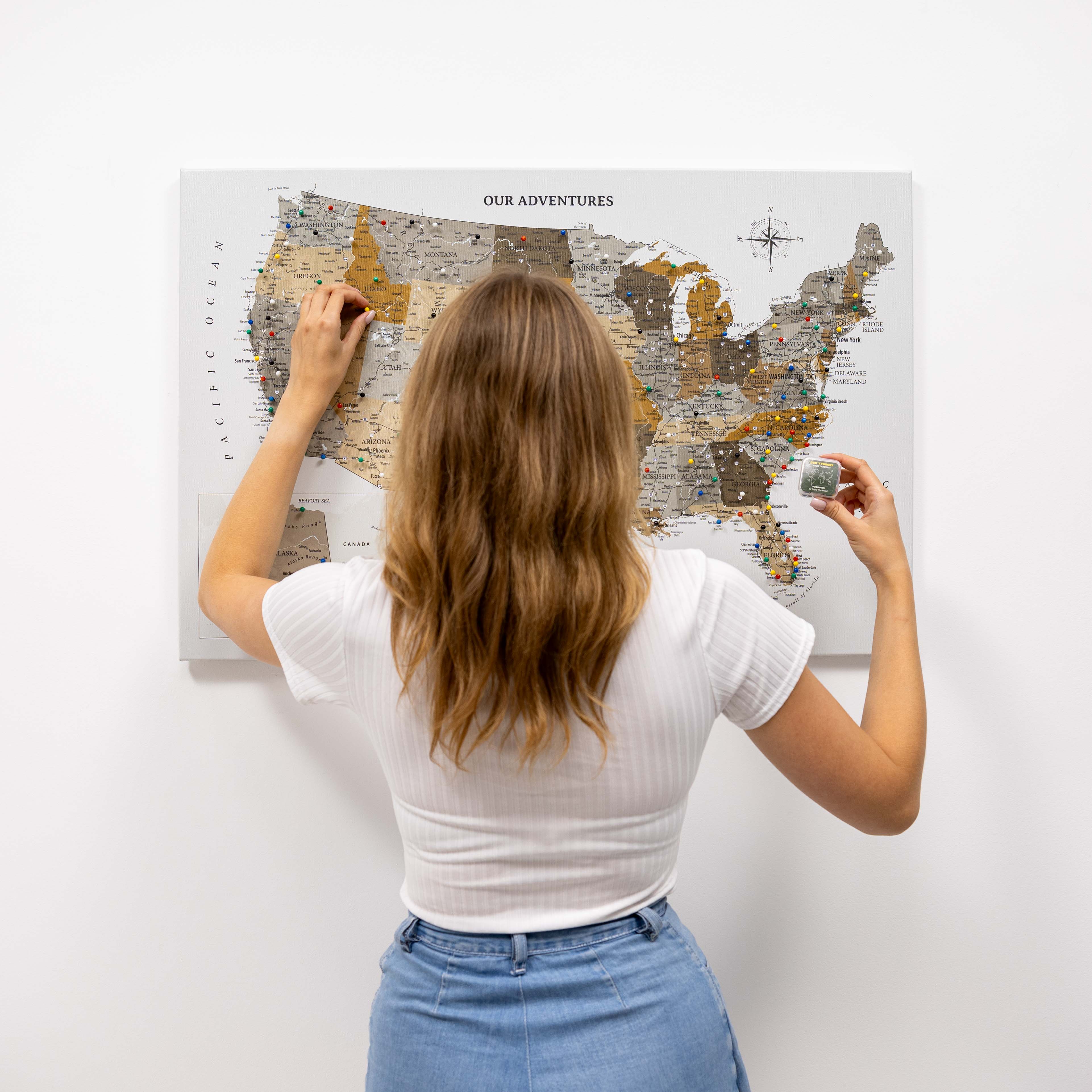 Wooden Canvas Usa Map - Desert