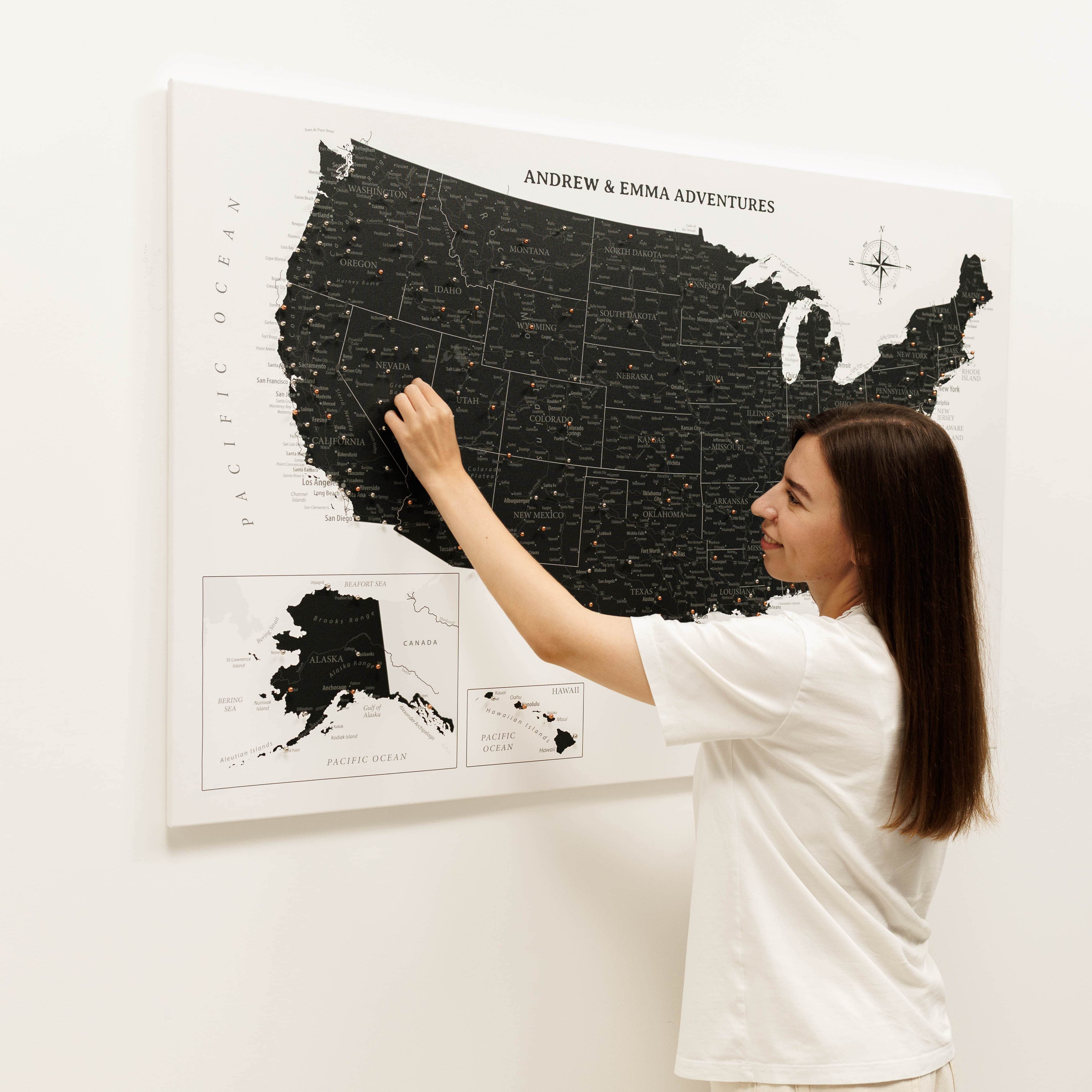 Wooden Canvas Usa Map - Onyx