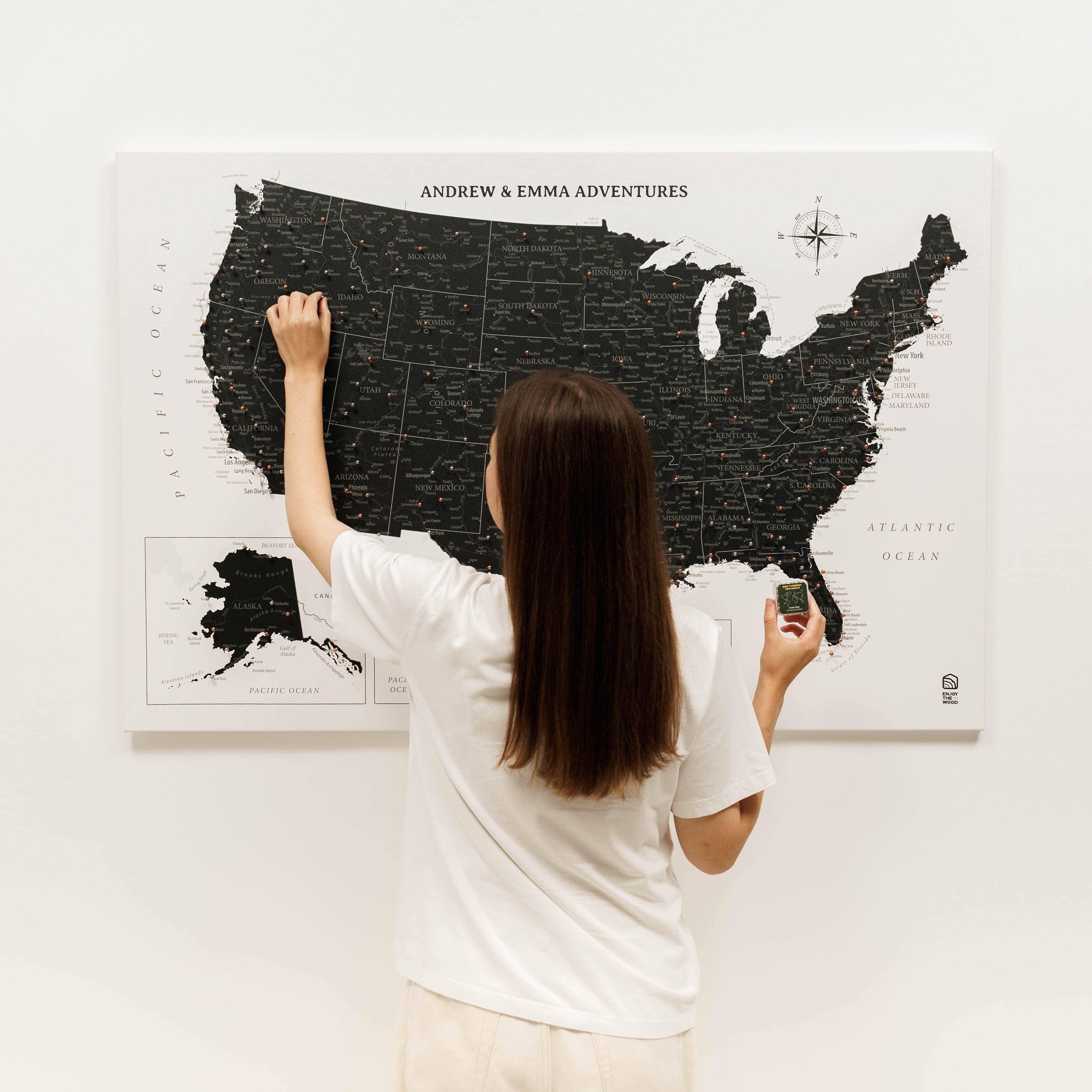 Wooden Canvas Usa Map - Onyx