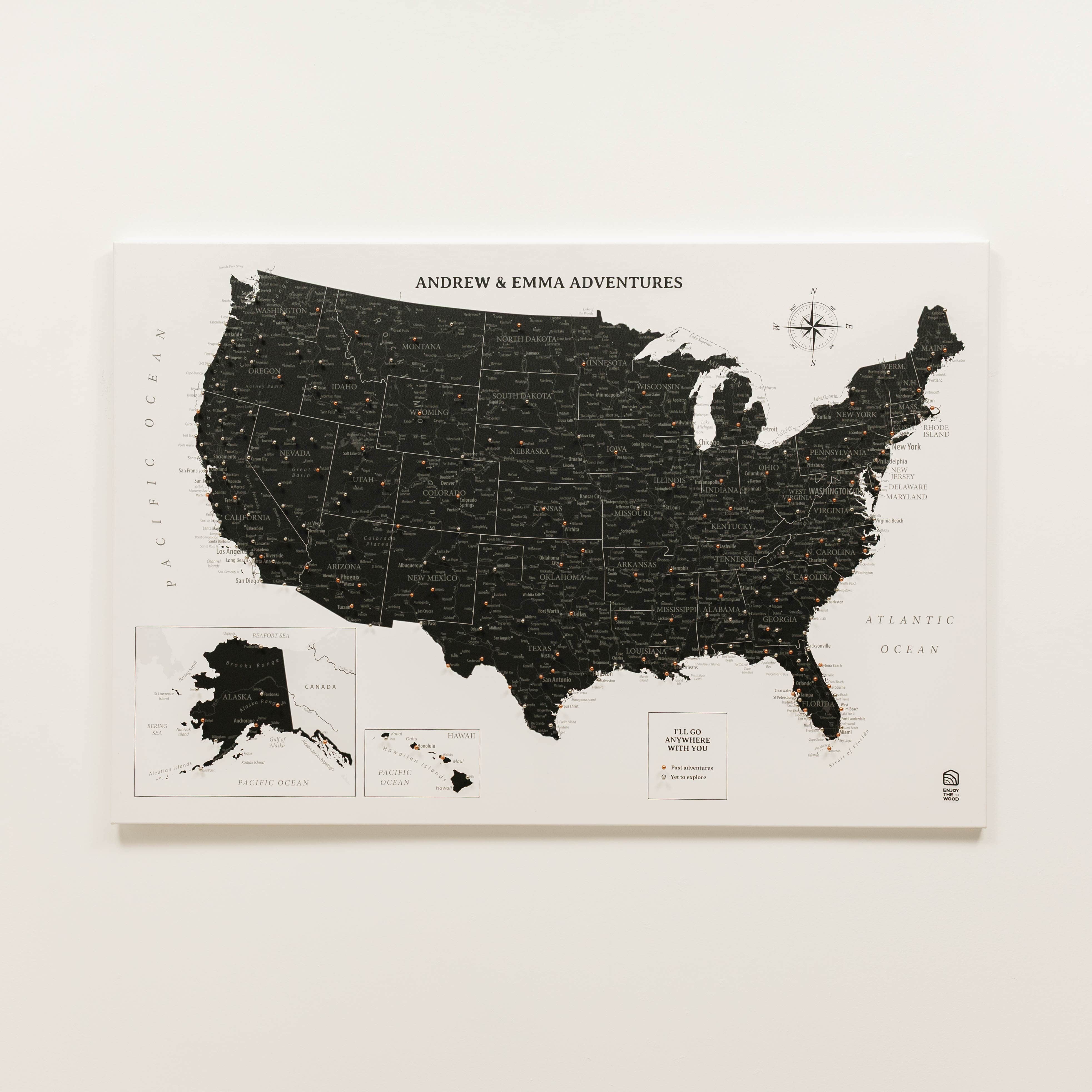 Wooden Canvas Usa Map - Onyx