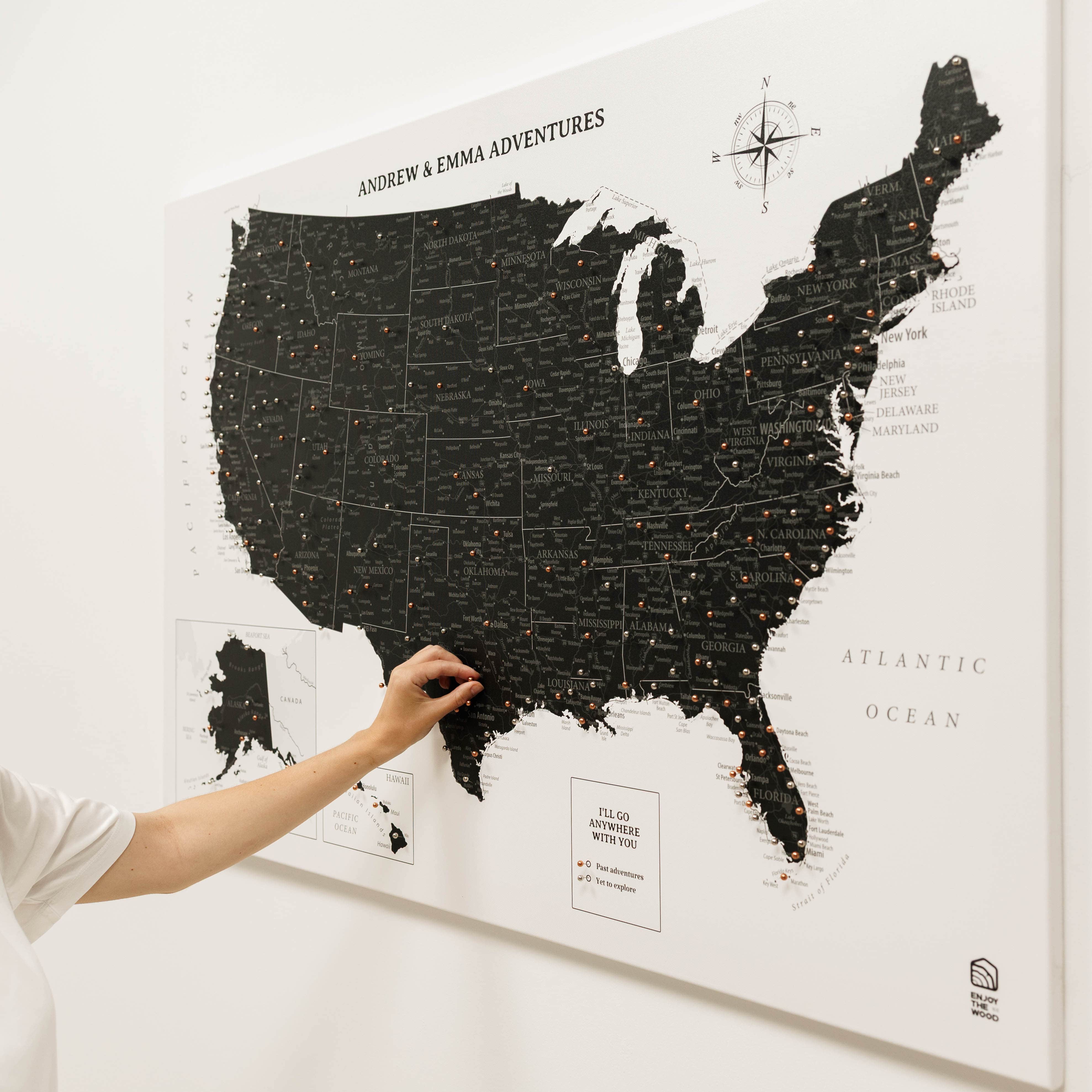 Wooden Canvas Usa Map - Onyx
