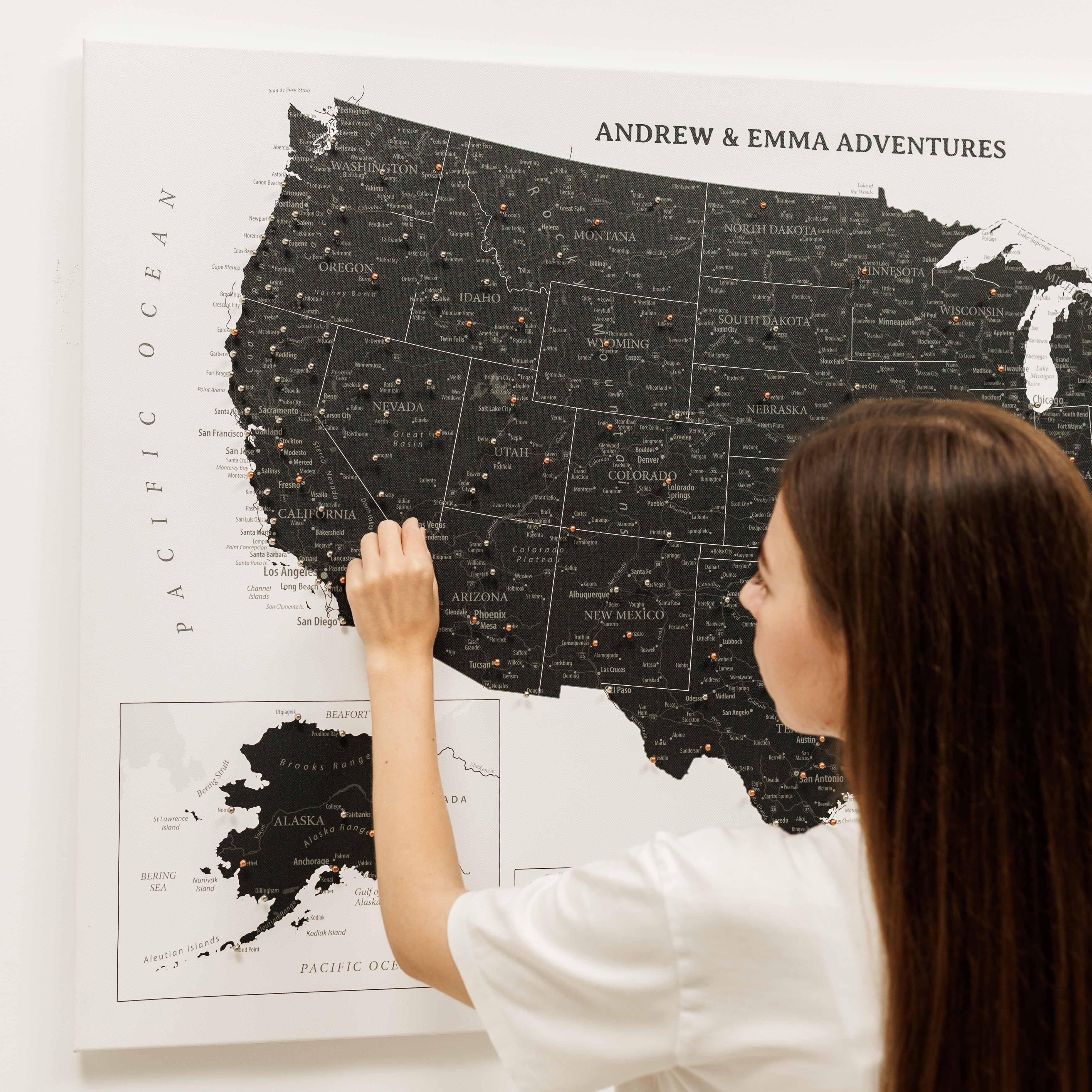 Wooden Canvas Usa Map - Onyx