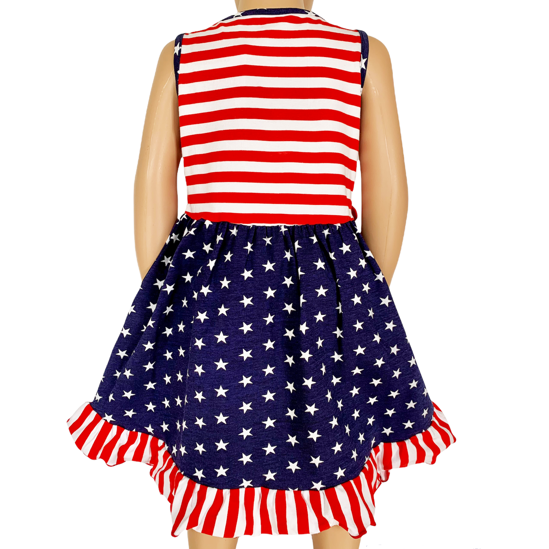 Annloren Girls 4th Of July Stars & Striped Heart Dress Red White & Blue