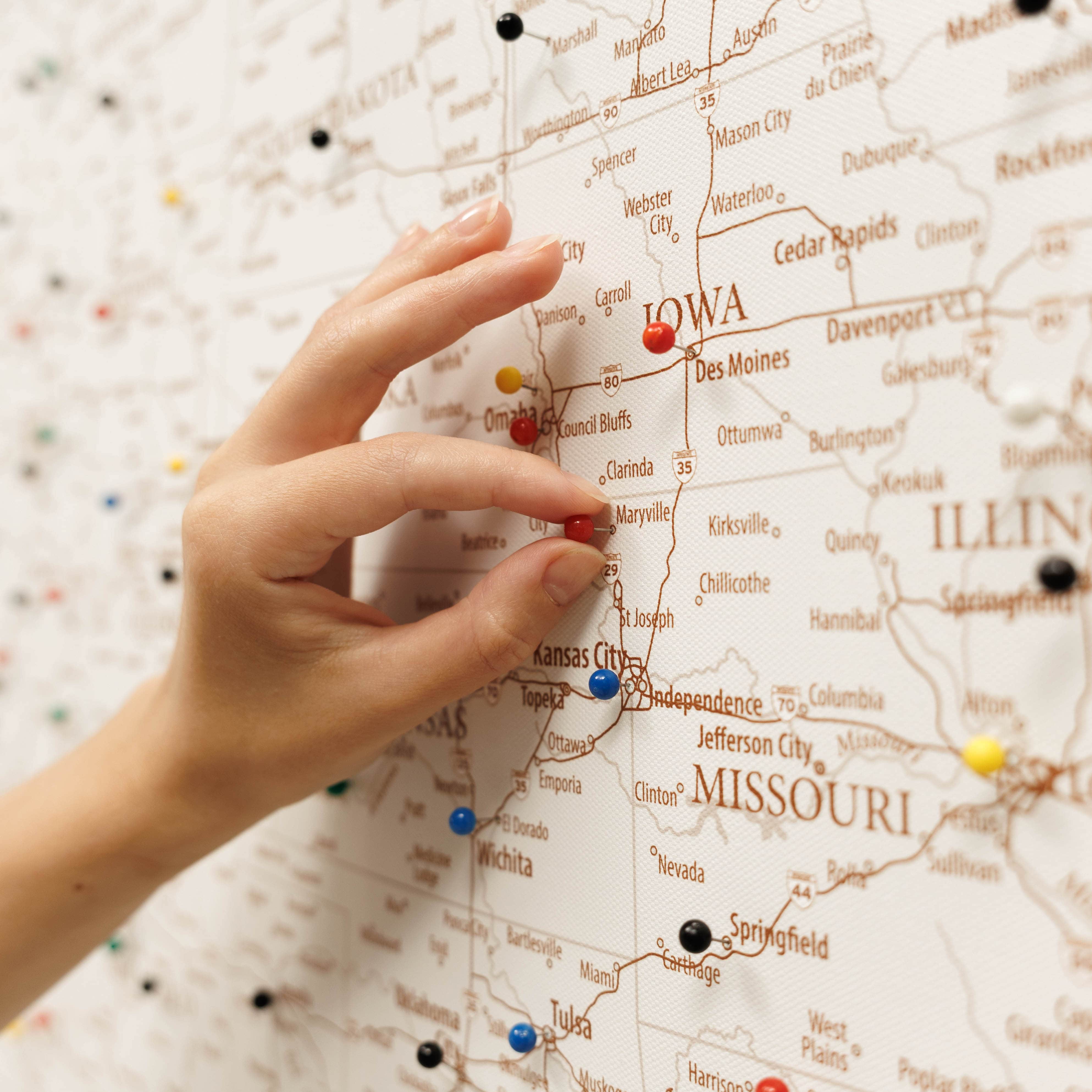 Wooden Canvas Usa Map - Beige