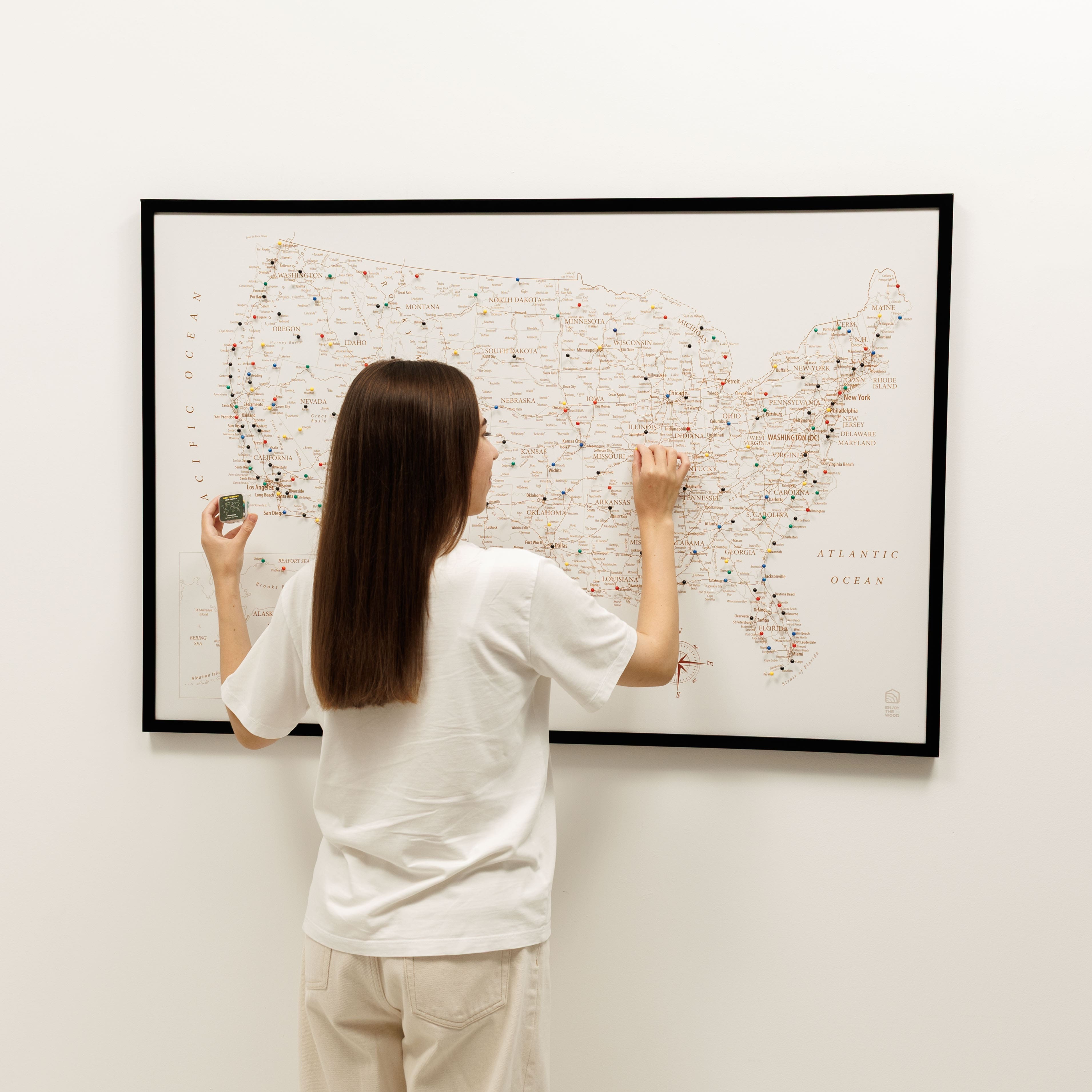 Wooden Canvas Usa Map - Beige
