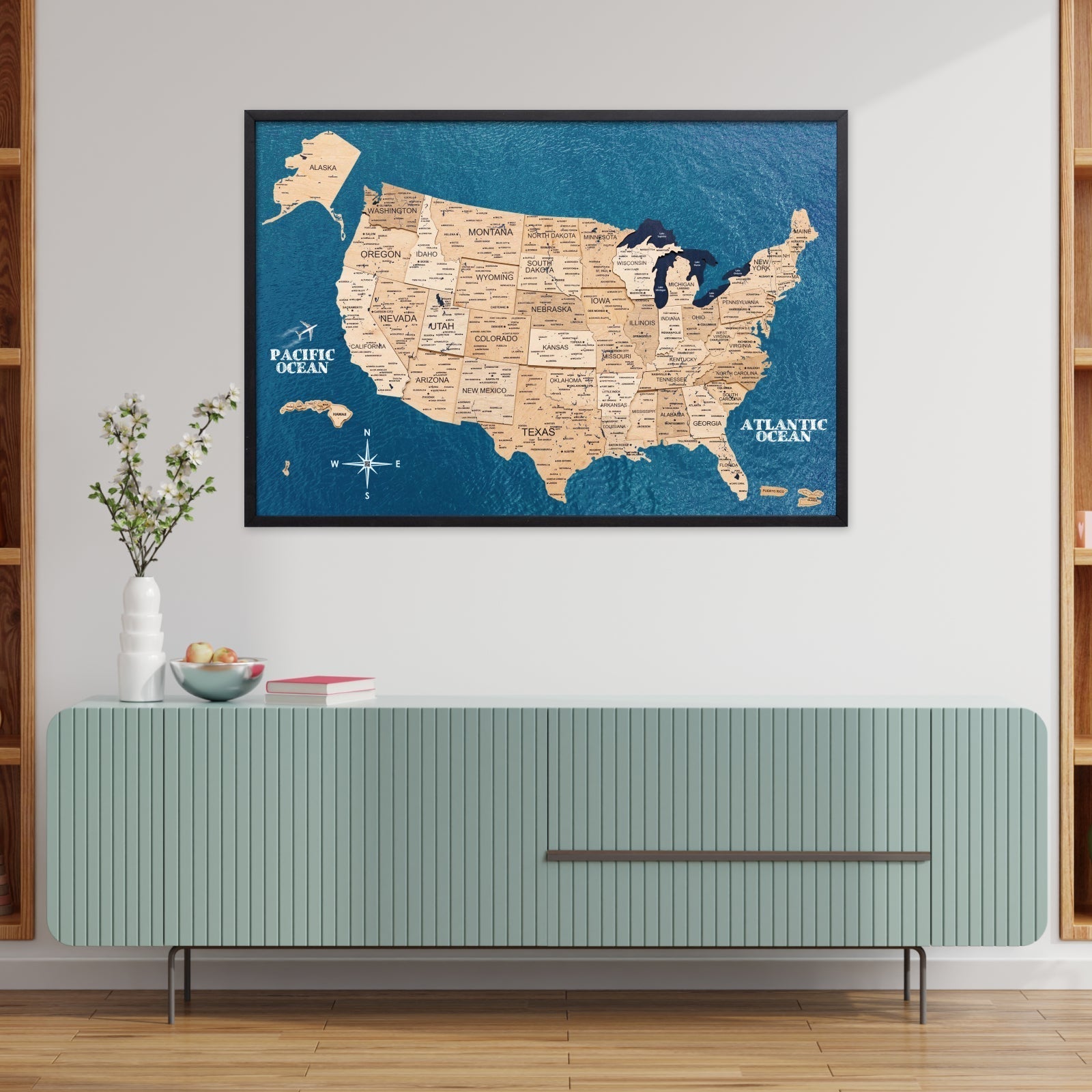 3d Wooden Usa Map On Board Gold