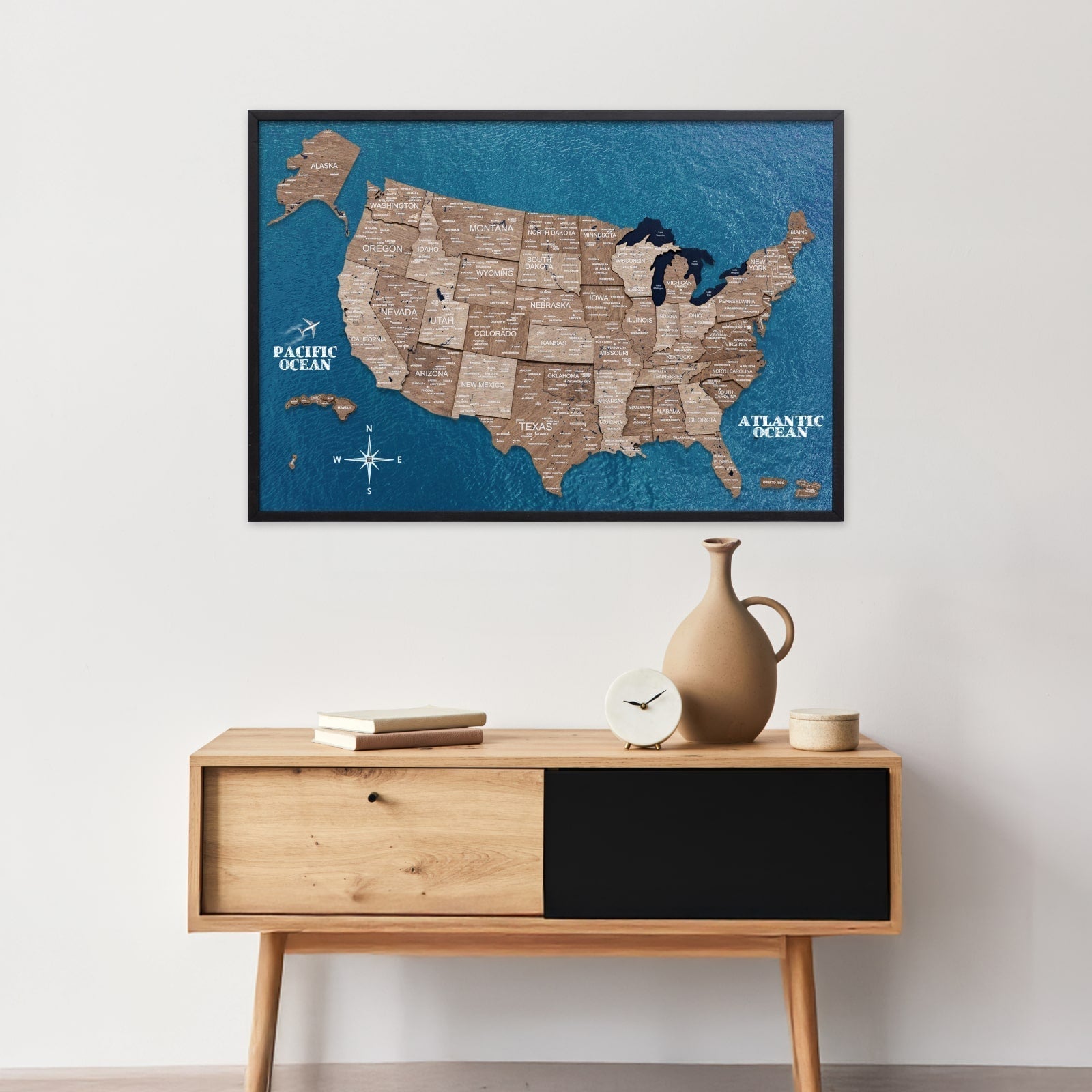 3d Wooden Usa Map On Board - Terra