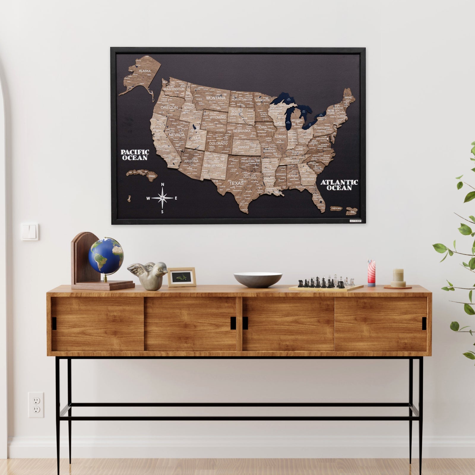 3d Wooden Usa Map On Board - Terra