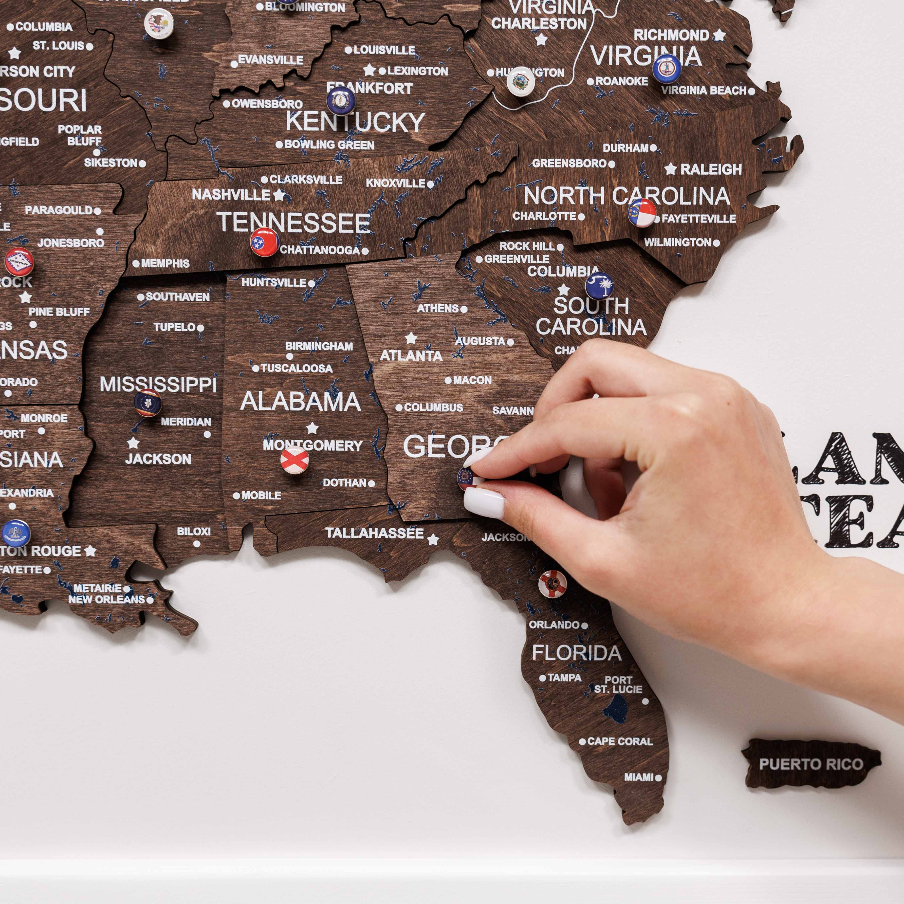 3d Wooden Usa Map On Board Dark Walnut