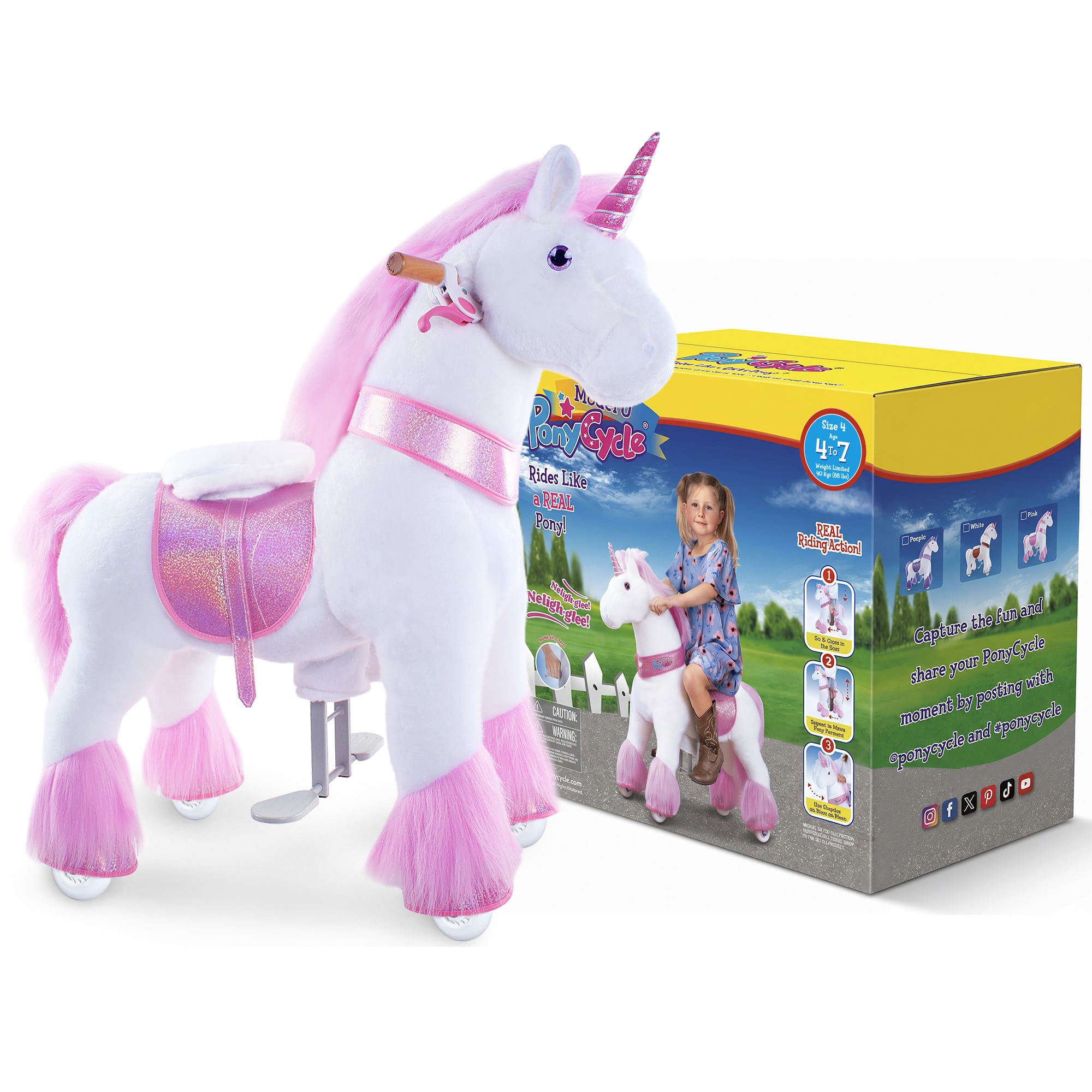 Model U Ride-on Plush Unicorn Age 4-8 Pink