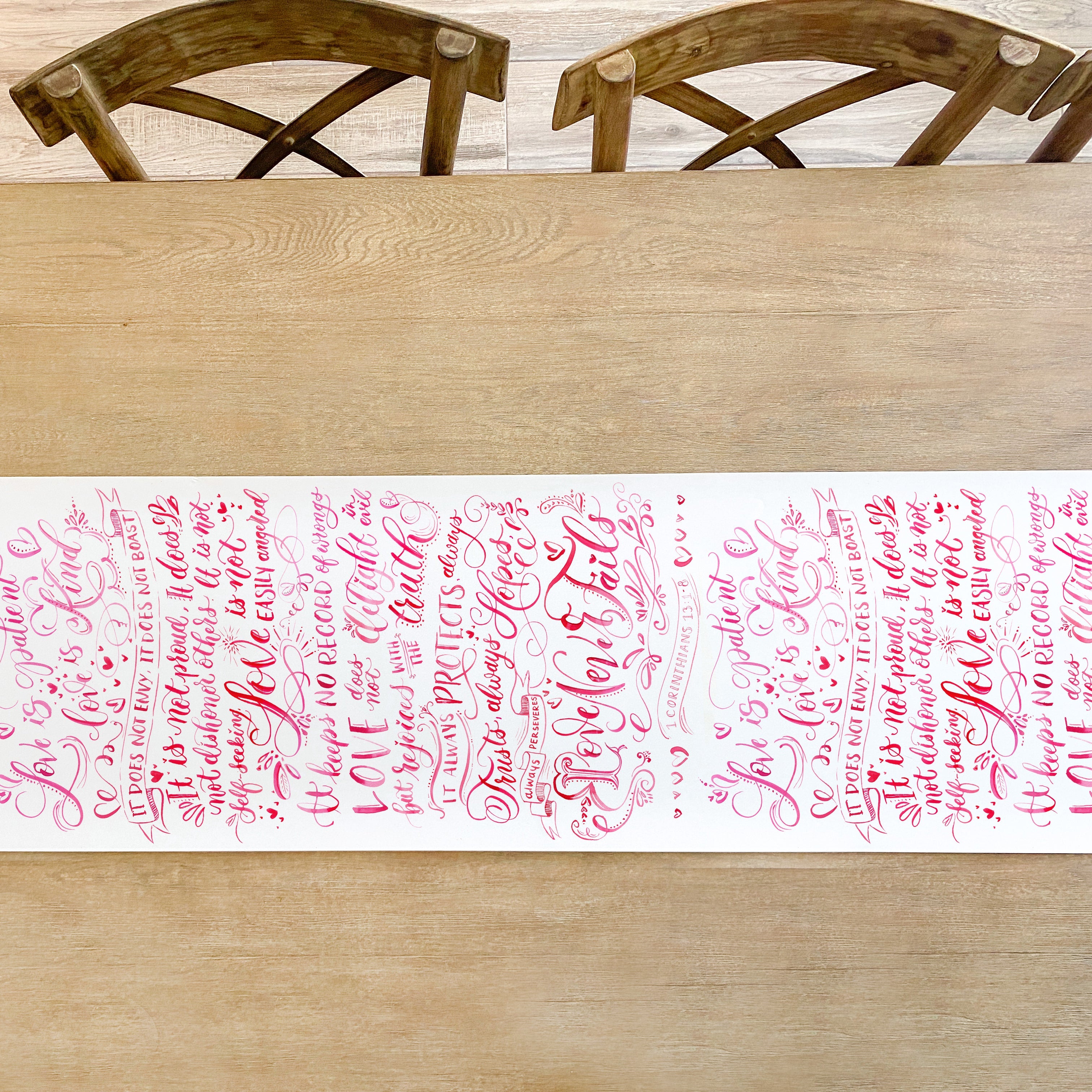 Love Never Fails Valentine's Day Table Runner