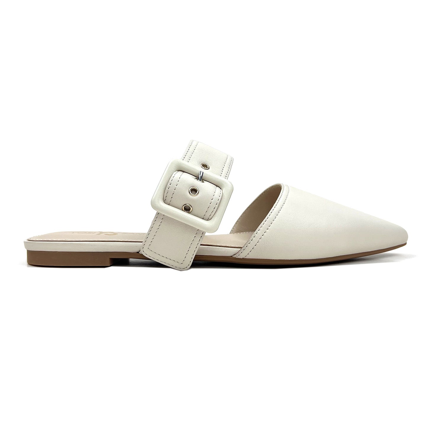 Valerie Buckle Mule In Bone Leather