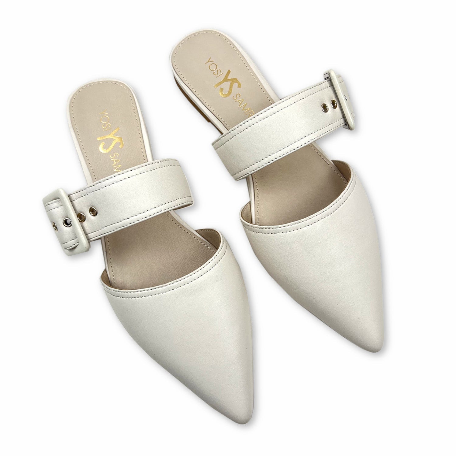 Valerie Buckle Mule In Bone Leather