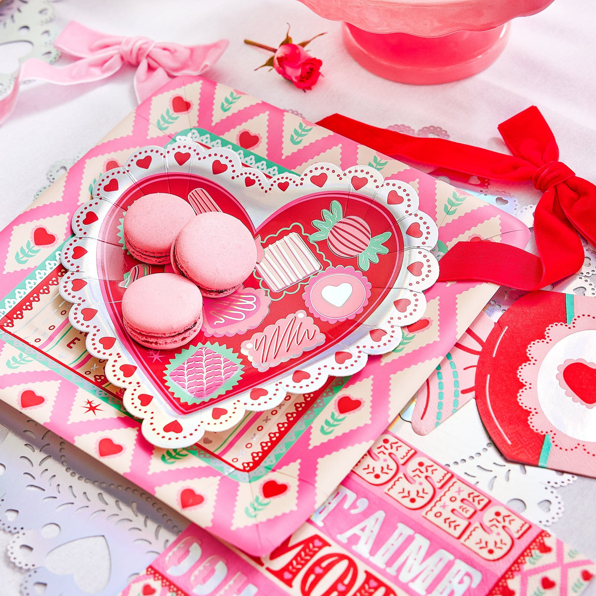 Pink & Red Velvet Clip-on Bow Set (5 Count)