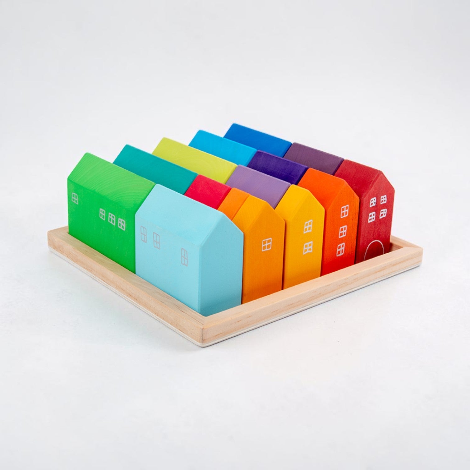 15 Pcs Little Village Wooden House Toys Building Blocks