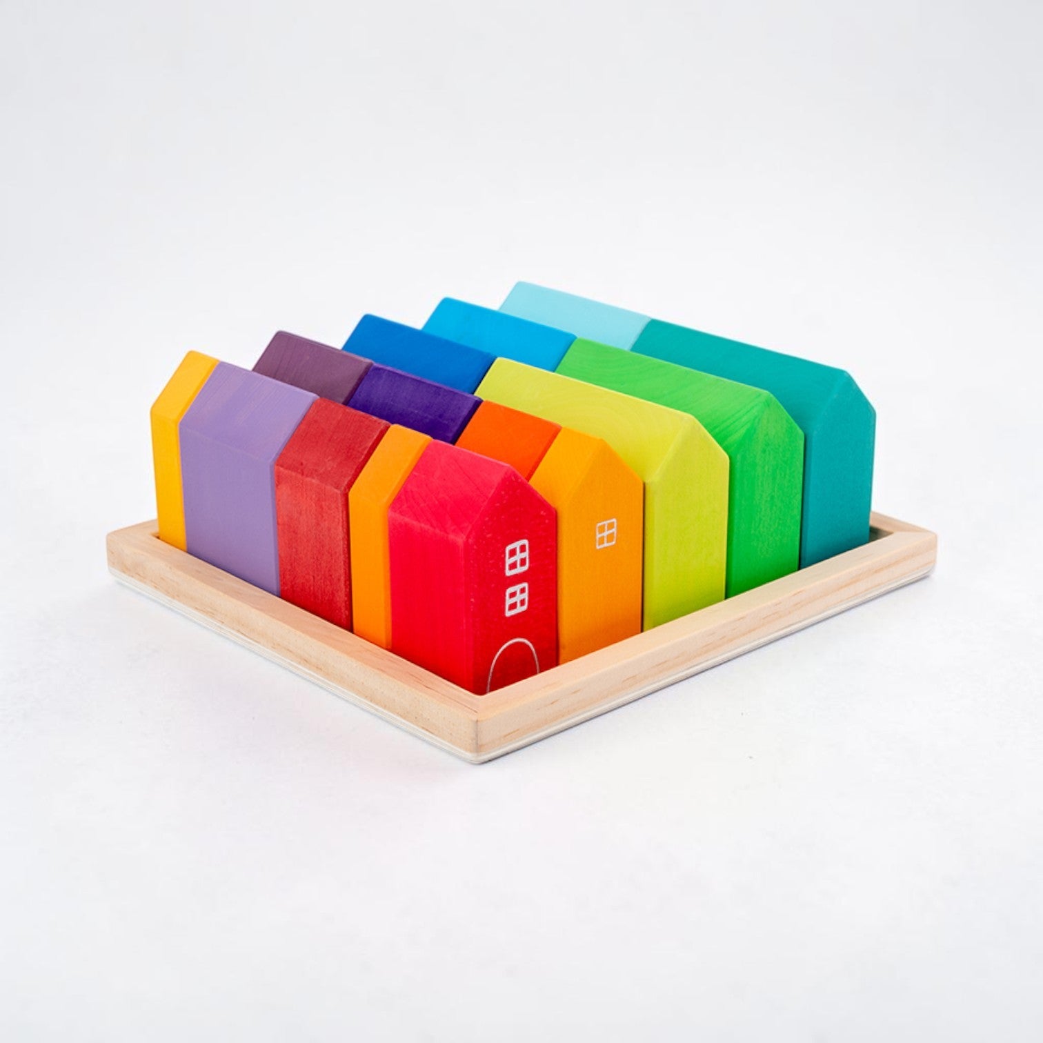 15 Pcs Little Village Wooden House Toys Building Blocks