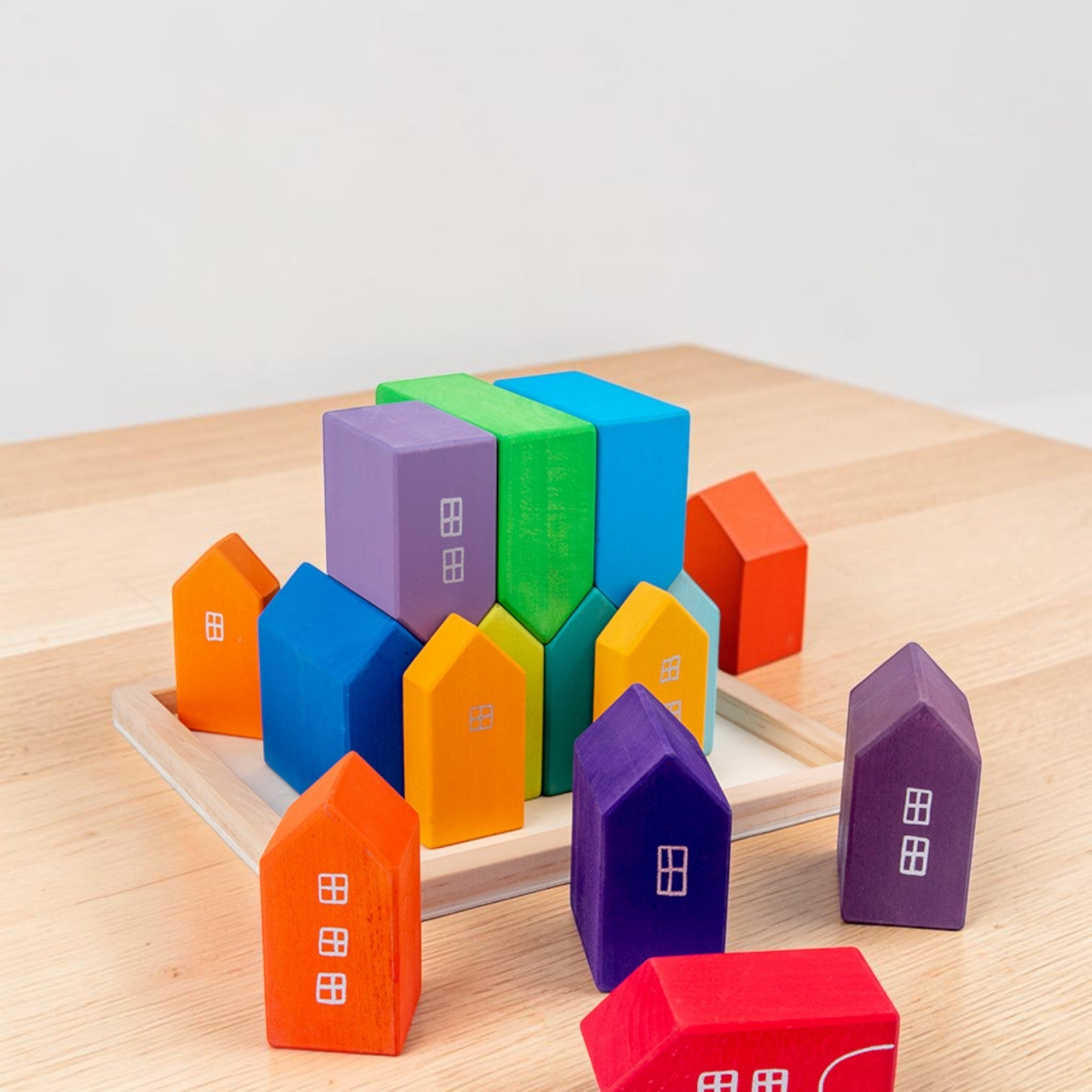 15 Pcs Little Village Wooden House Toys Building Blocks
