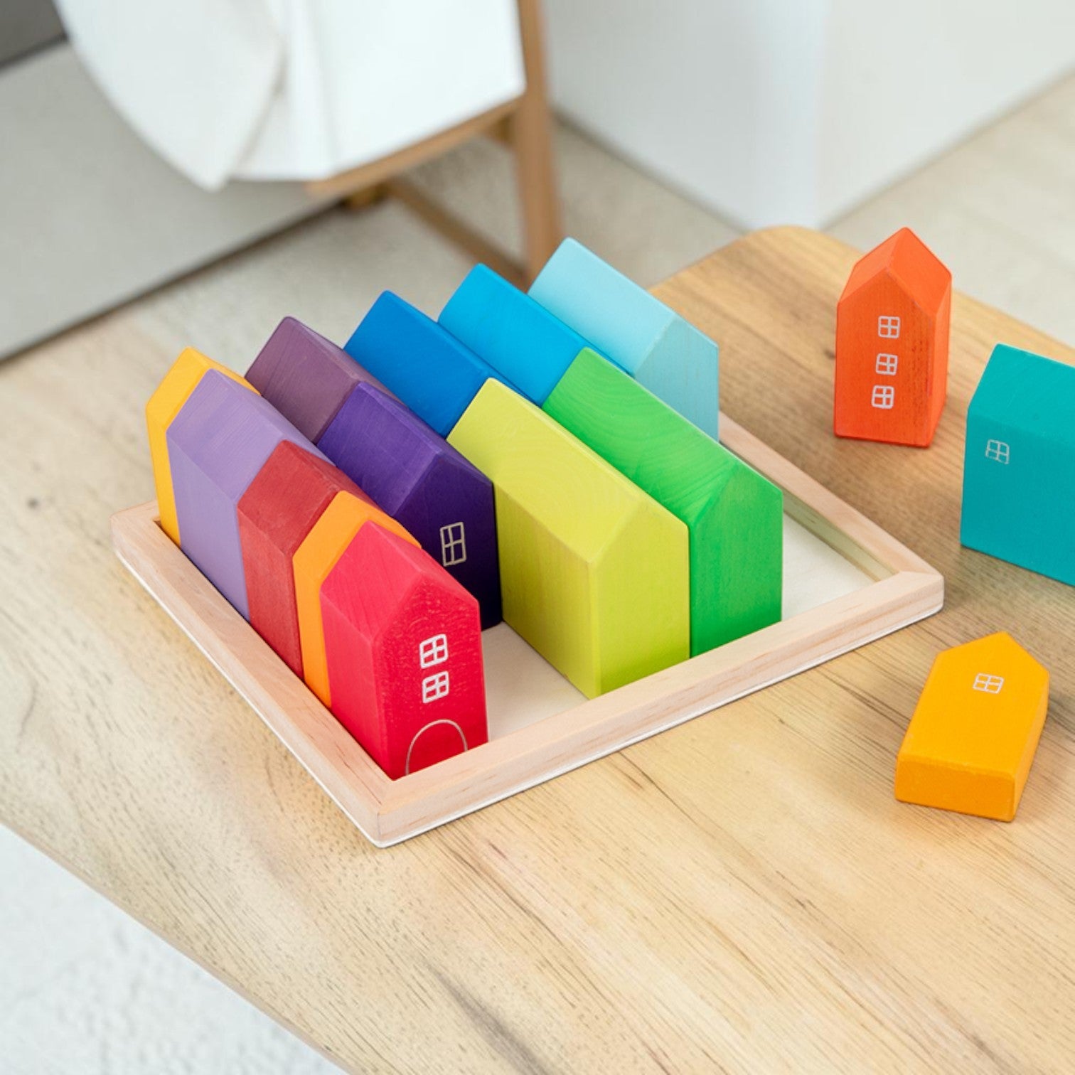 15 Pcs Little Village Wooden House Toys Building Blocks