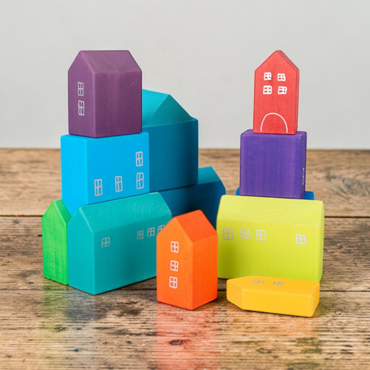 15 Pcs Little Village Wooden House Toys Building Blocks