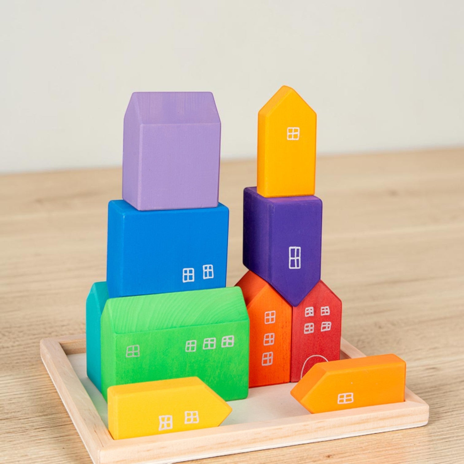 15 Pcs Little Village Wooden House Toys Building Blocks