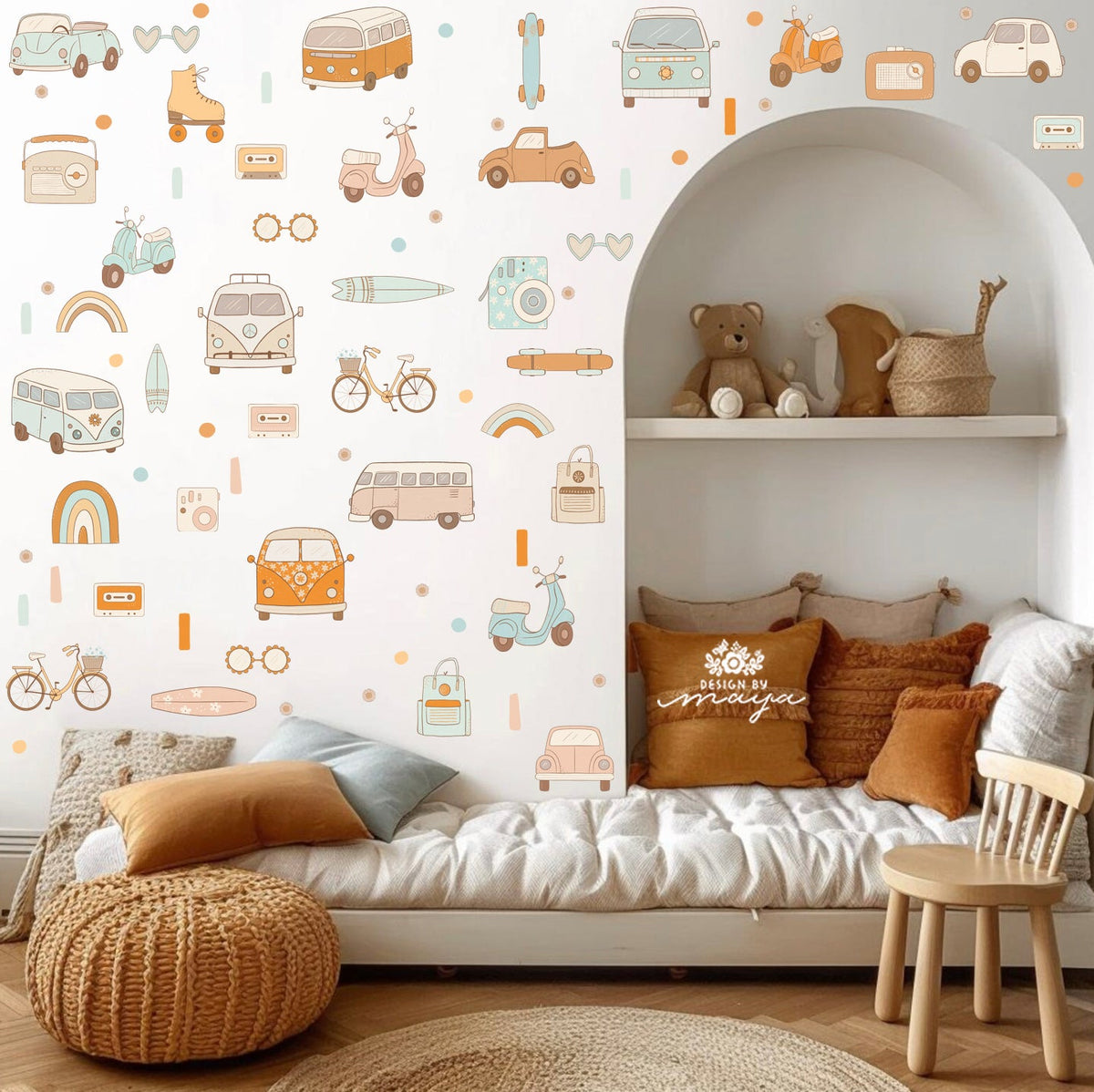 Vintage Retro Decor Of The 70's - Fabric Nursery Wall Art Decals
