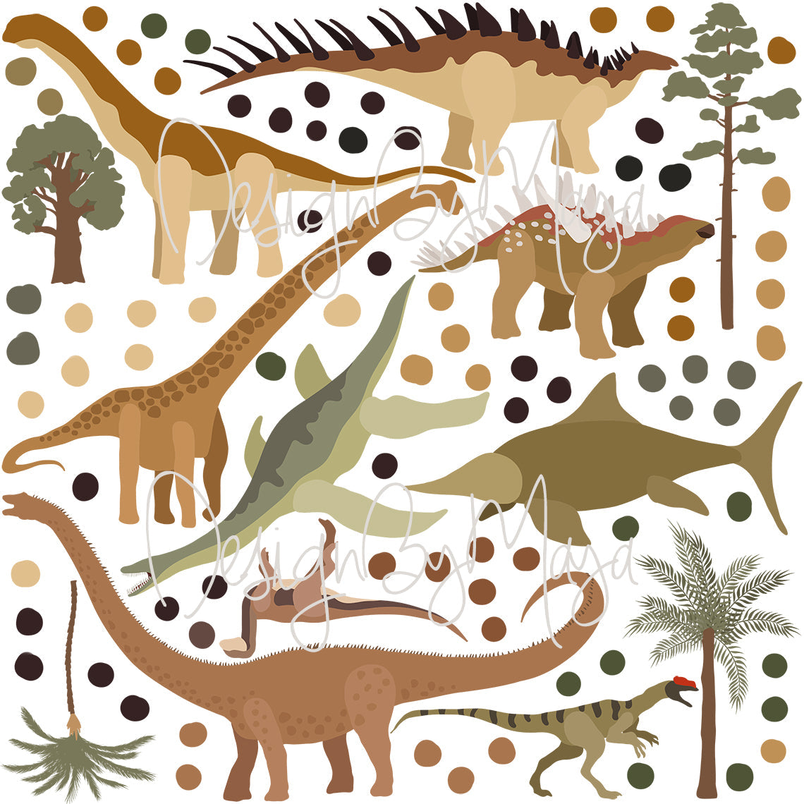 Vintage Dinosaur Decals - Fabric Nursery Wall Art Decals