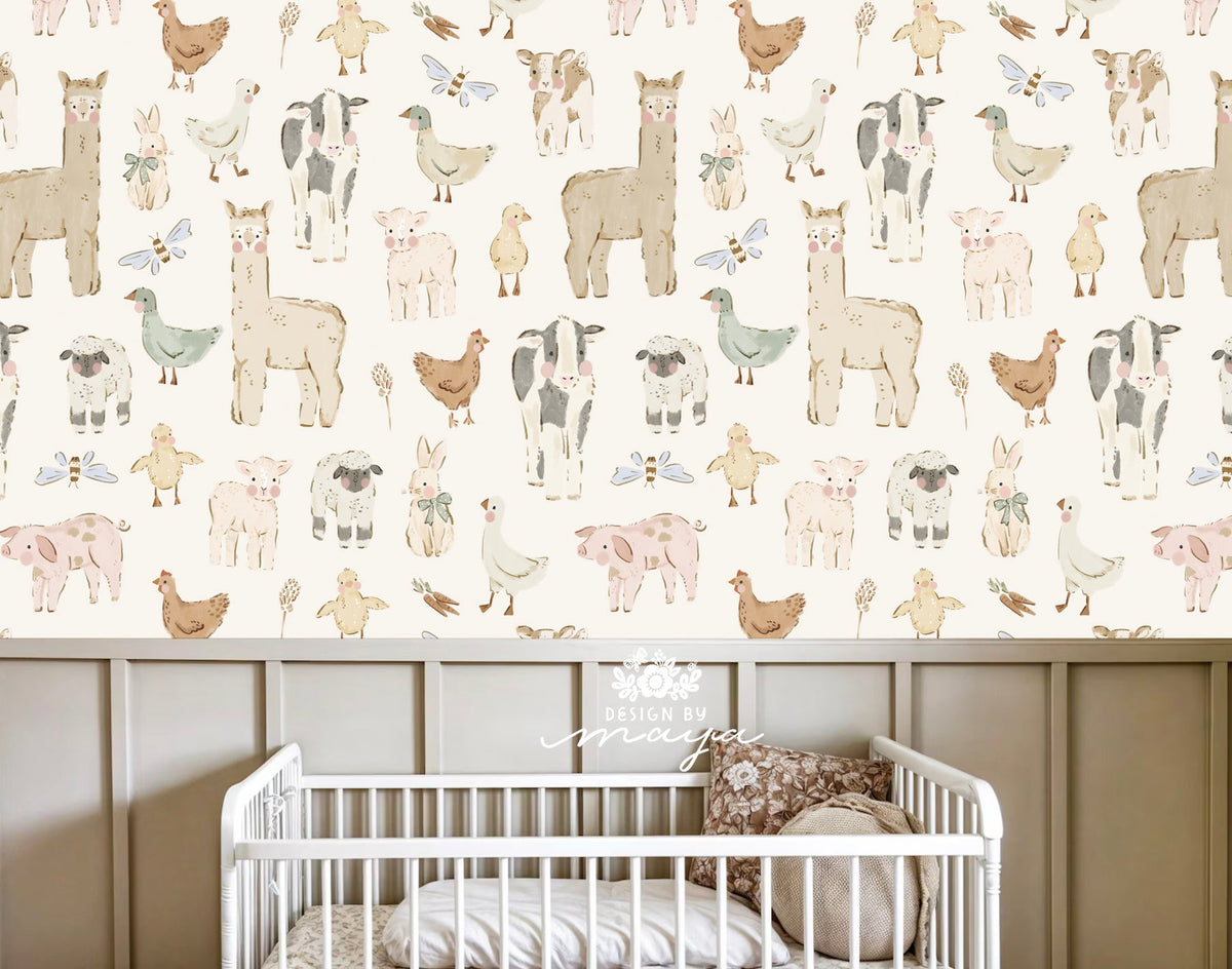 Cute Farm Animals Wallpaper - Nursery Wall Decor Wallpaper