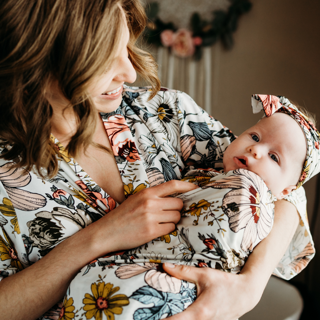Vintage Floral Maternity Delivery Gown & Vintage Floral Swaddle