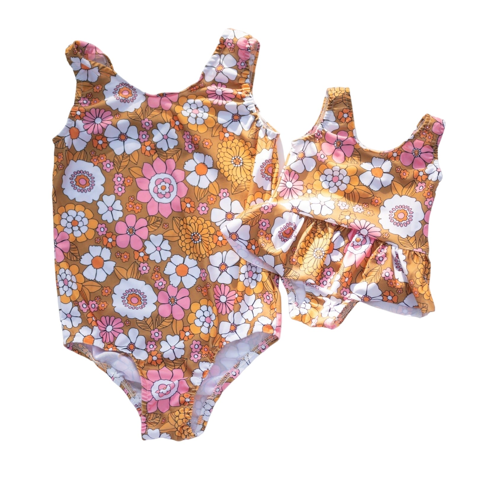 Boho Flower Power One Piece Swimsuit For Baby, Toddler And Girls