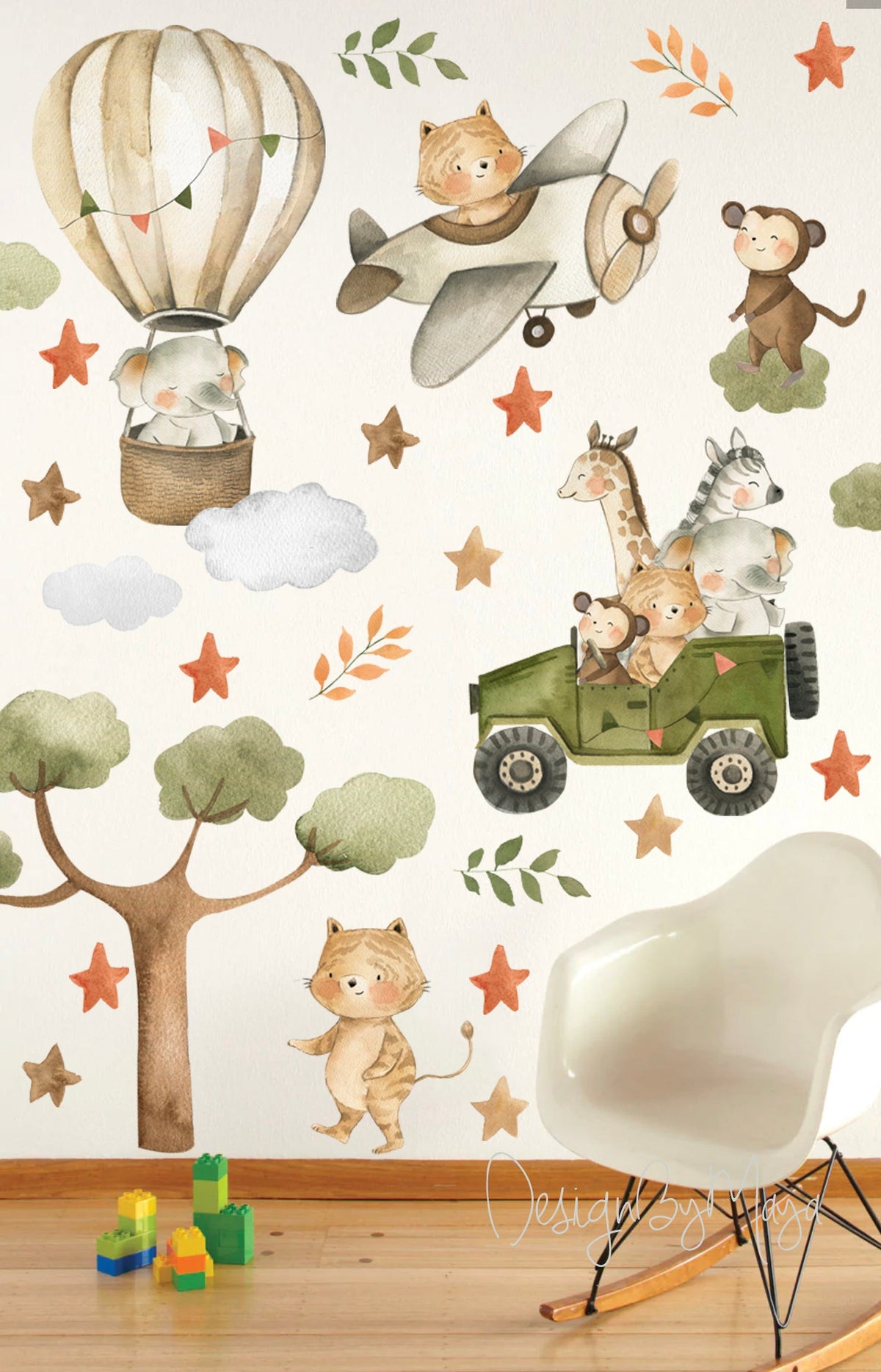 Animated Safari Animals, Jungle Creatures - Fabric Nursery Wall Art Decals