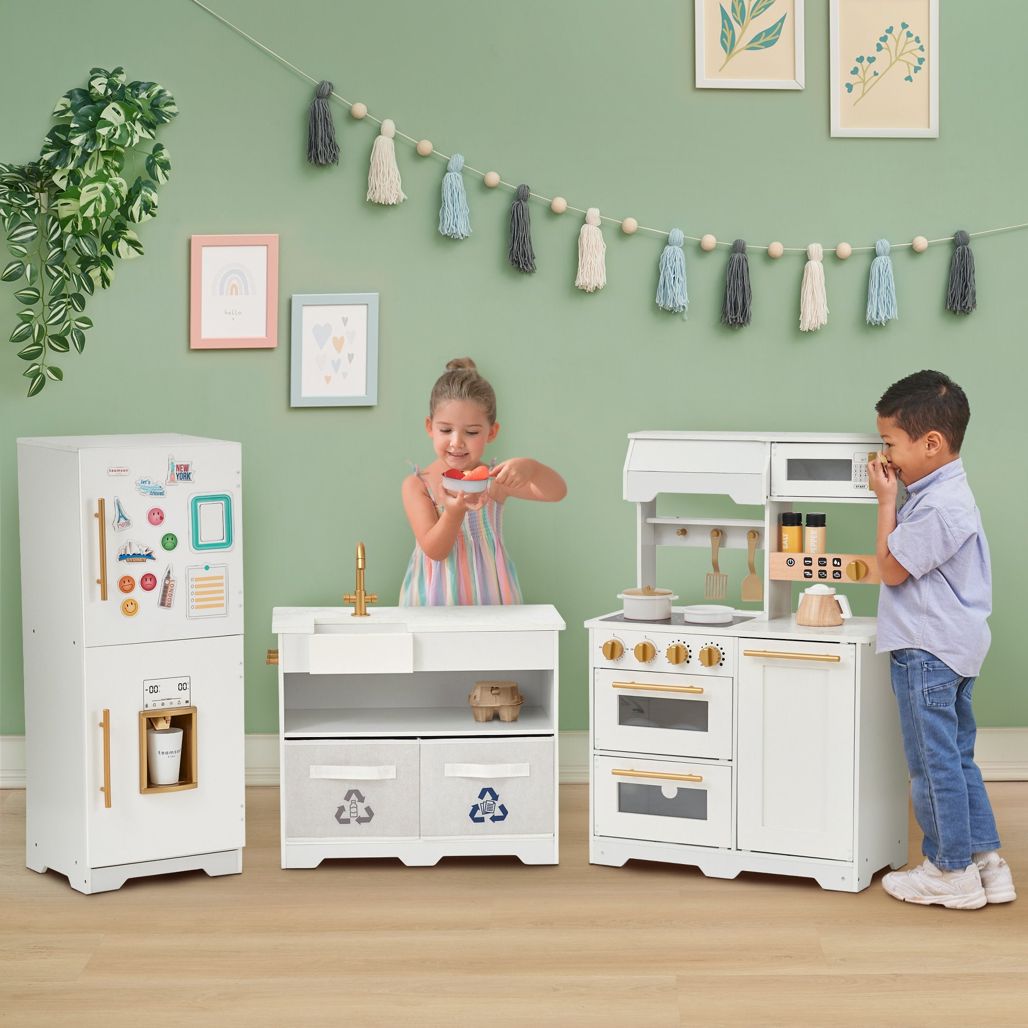 Teamson Kids - Little Chef Atlanta Large Modular Play Kitchen, White/gold