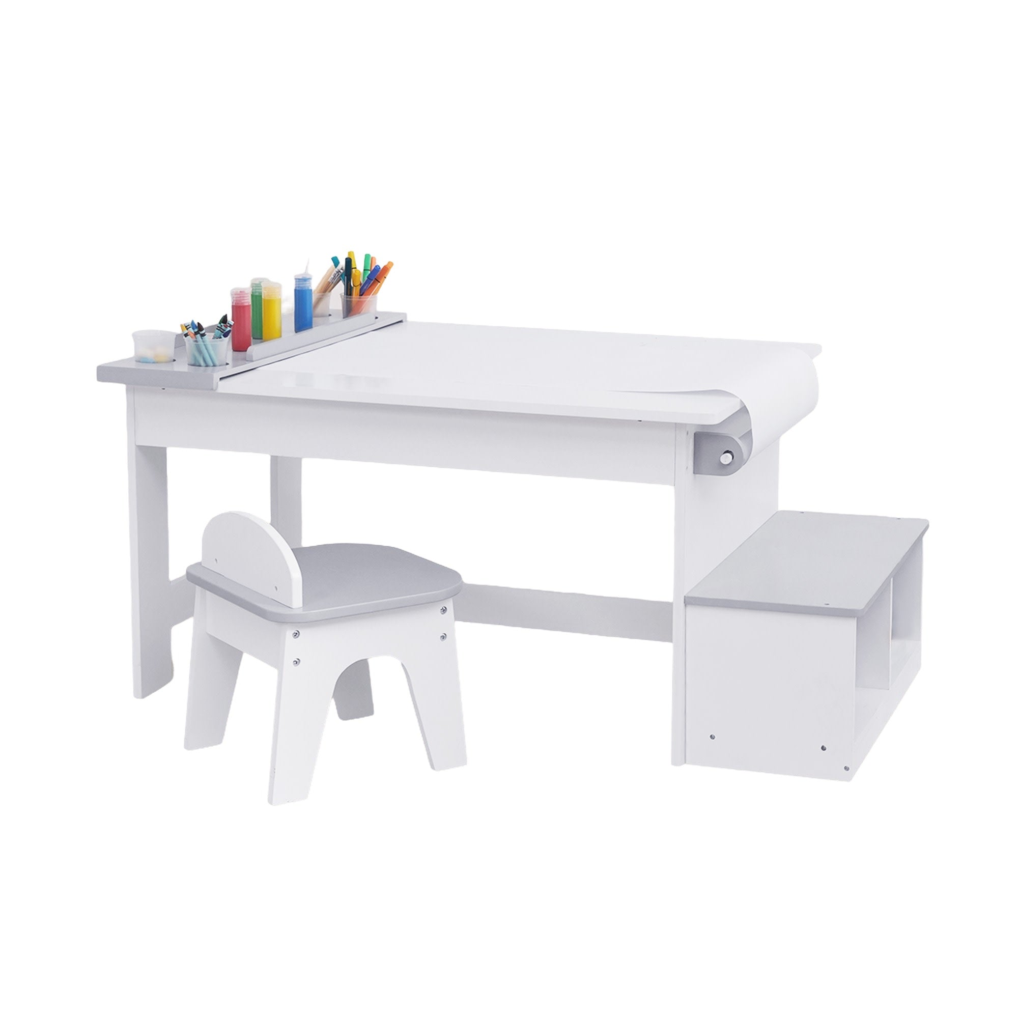 Fantasy Fields Little Monet Art Table With Paper Roll, Stool, Bench And More, White/gray
