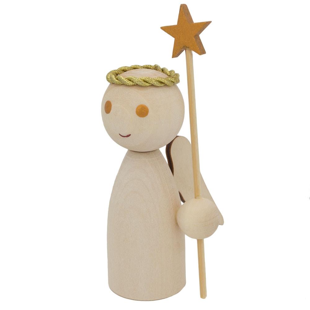 Unfinished Blank Wooden Angel Figurine Holding Star Wand 4.25 Inches