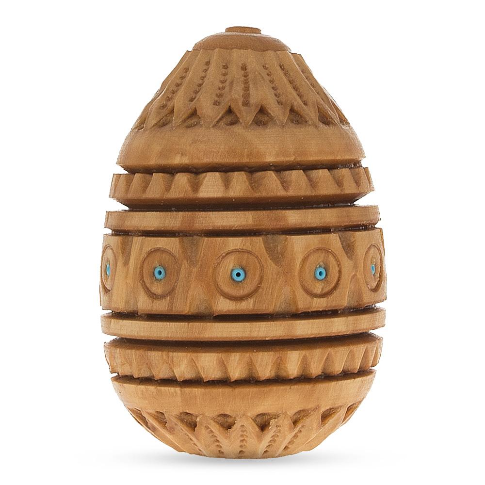 Hand Carved Inlaid Ukrainian Wooden Easter Egg On A Stand