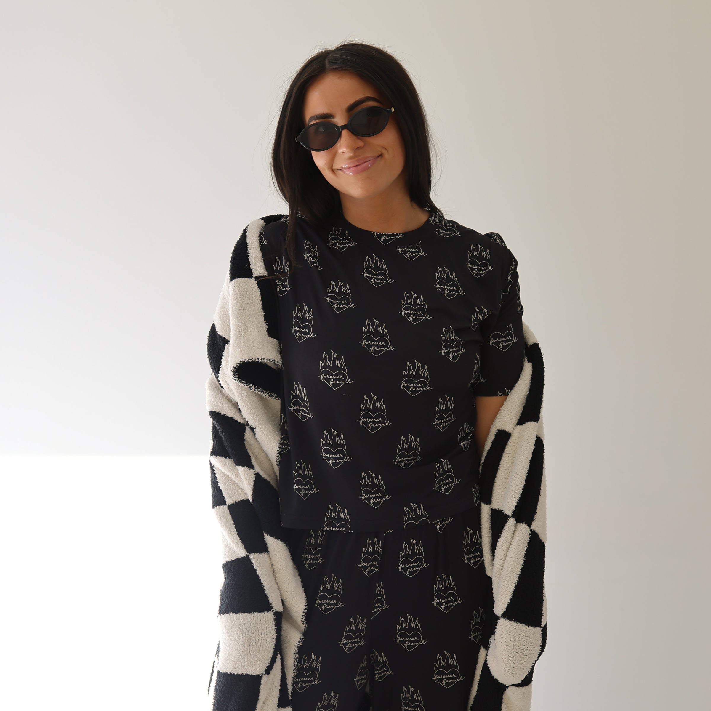 Women's Boxy Tee Lounge Set | Flaming Hearts
