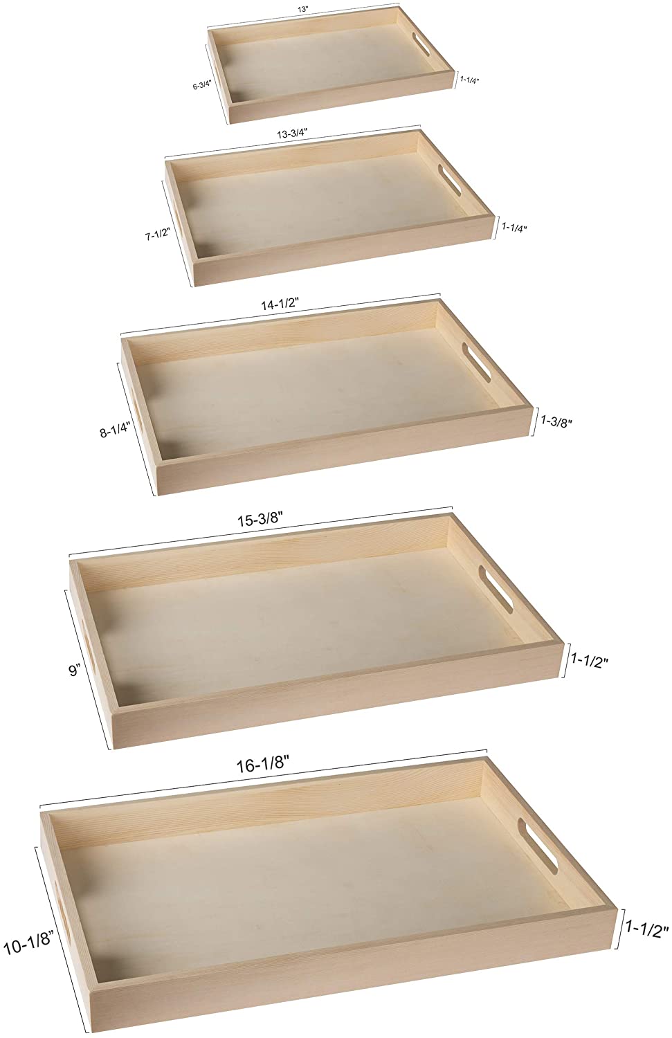 Wooden Nested Serving Trays 10 Piece Rectangular