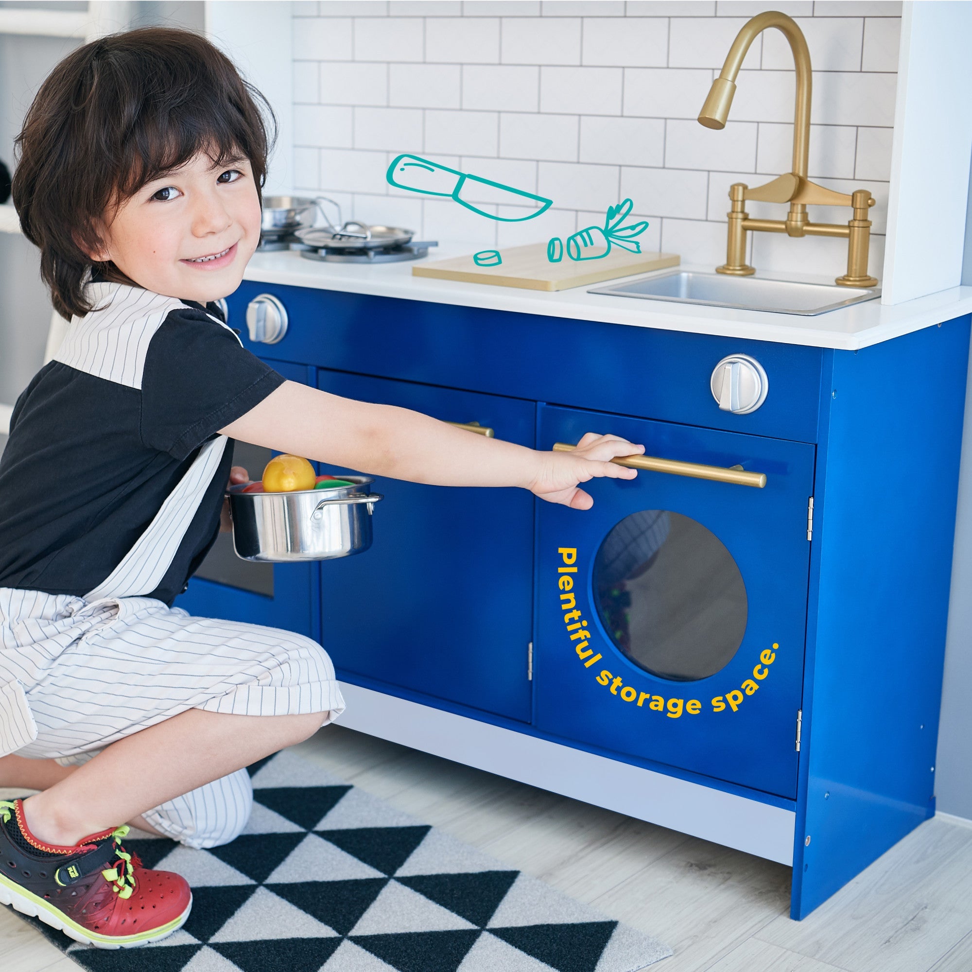 Little Chef Berlin Play Kitchen With Cookware Accessories, White/blue