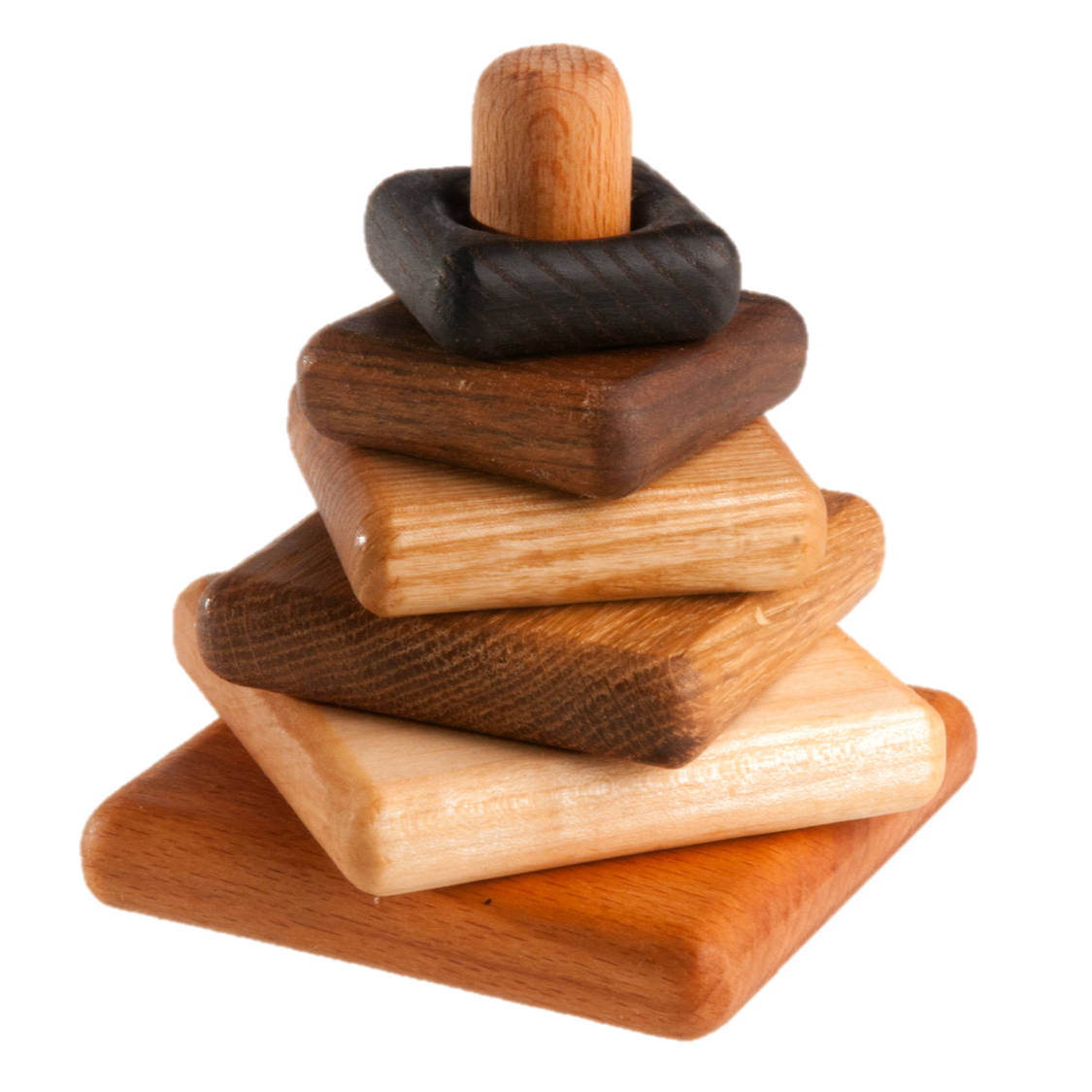 Wooden Stacking Toy In Square Shape From 6 Types Of Wood