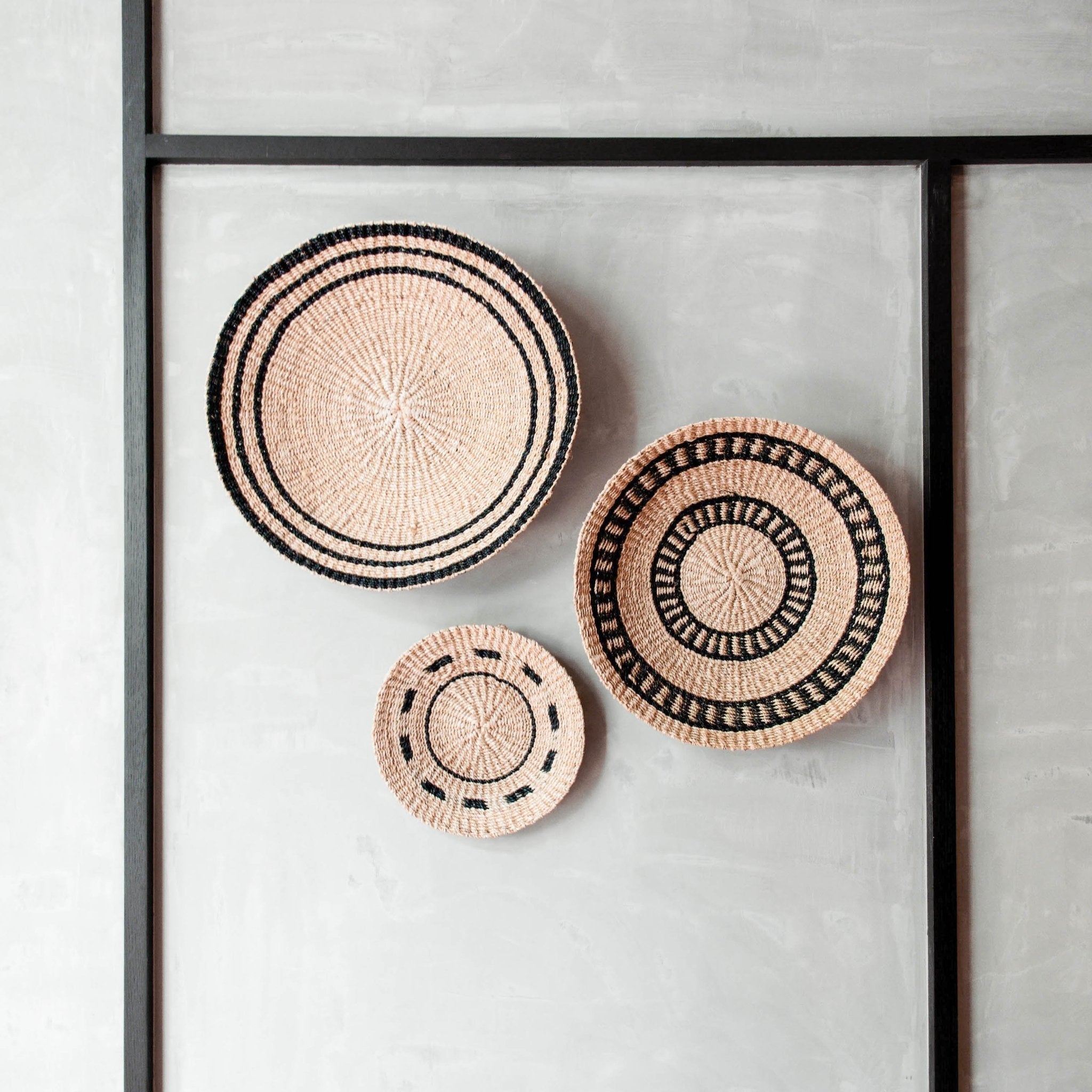 Natural + Black Wall Baskets, Medium - Woven Wall Baskets | Likhâ