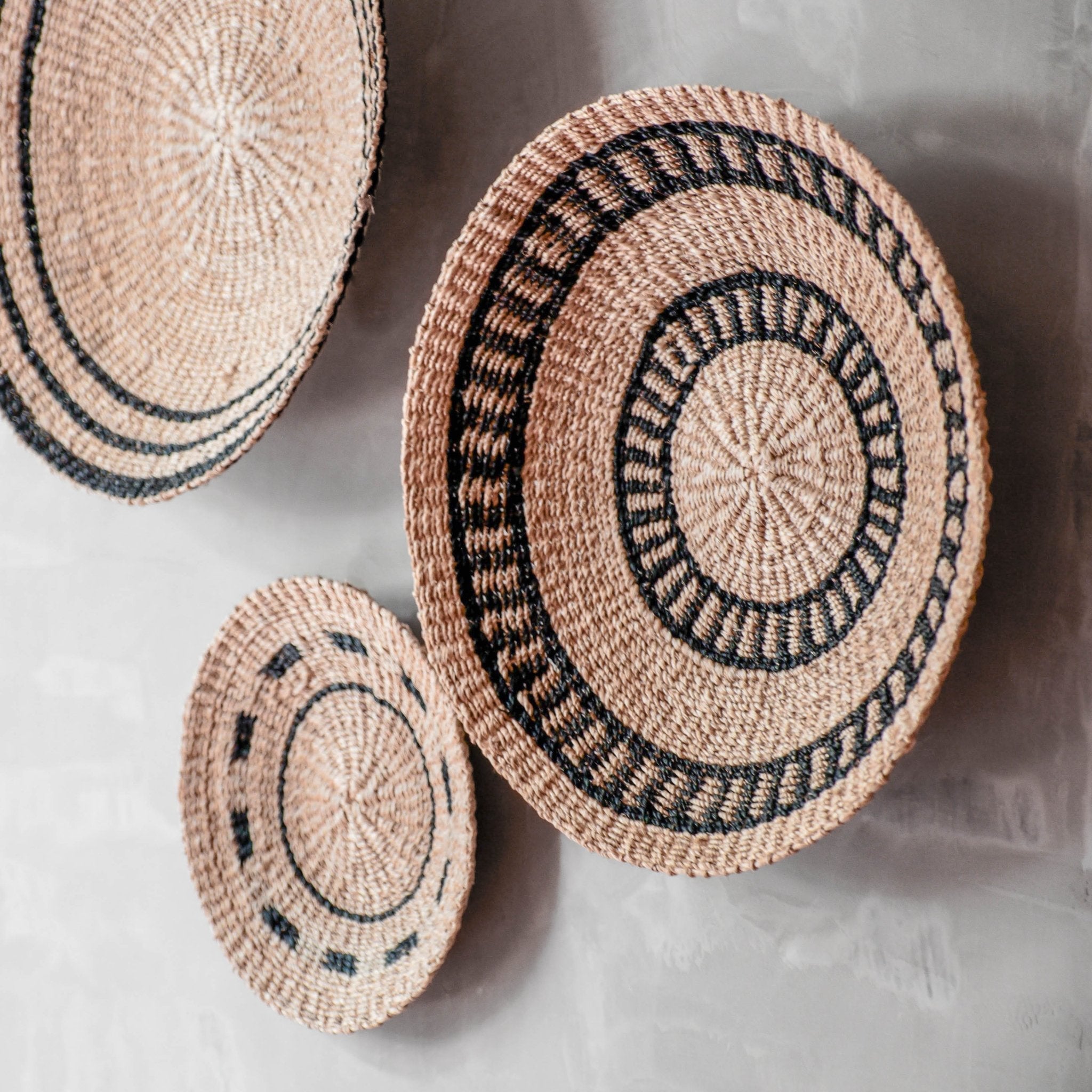 Natural + Black Wall Baskets, Medium - Woven Wall Baskets | Likhâ