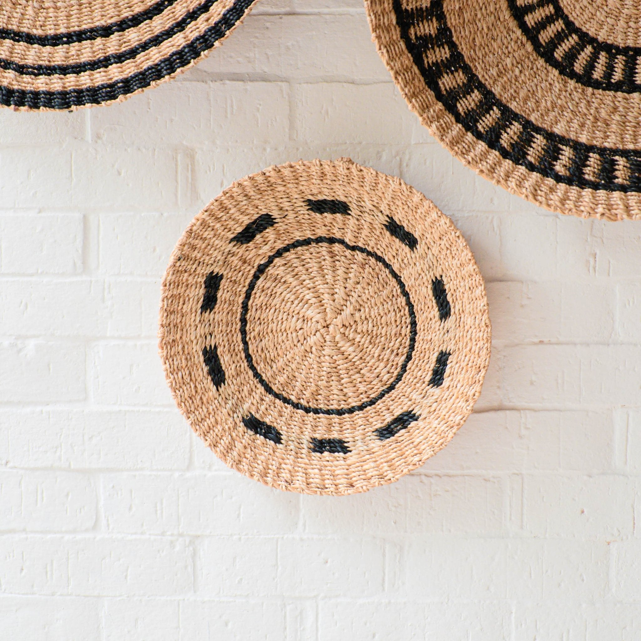 Natural + Black Wall Baskets, Small - Woven Wall Baskets | Likhâ