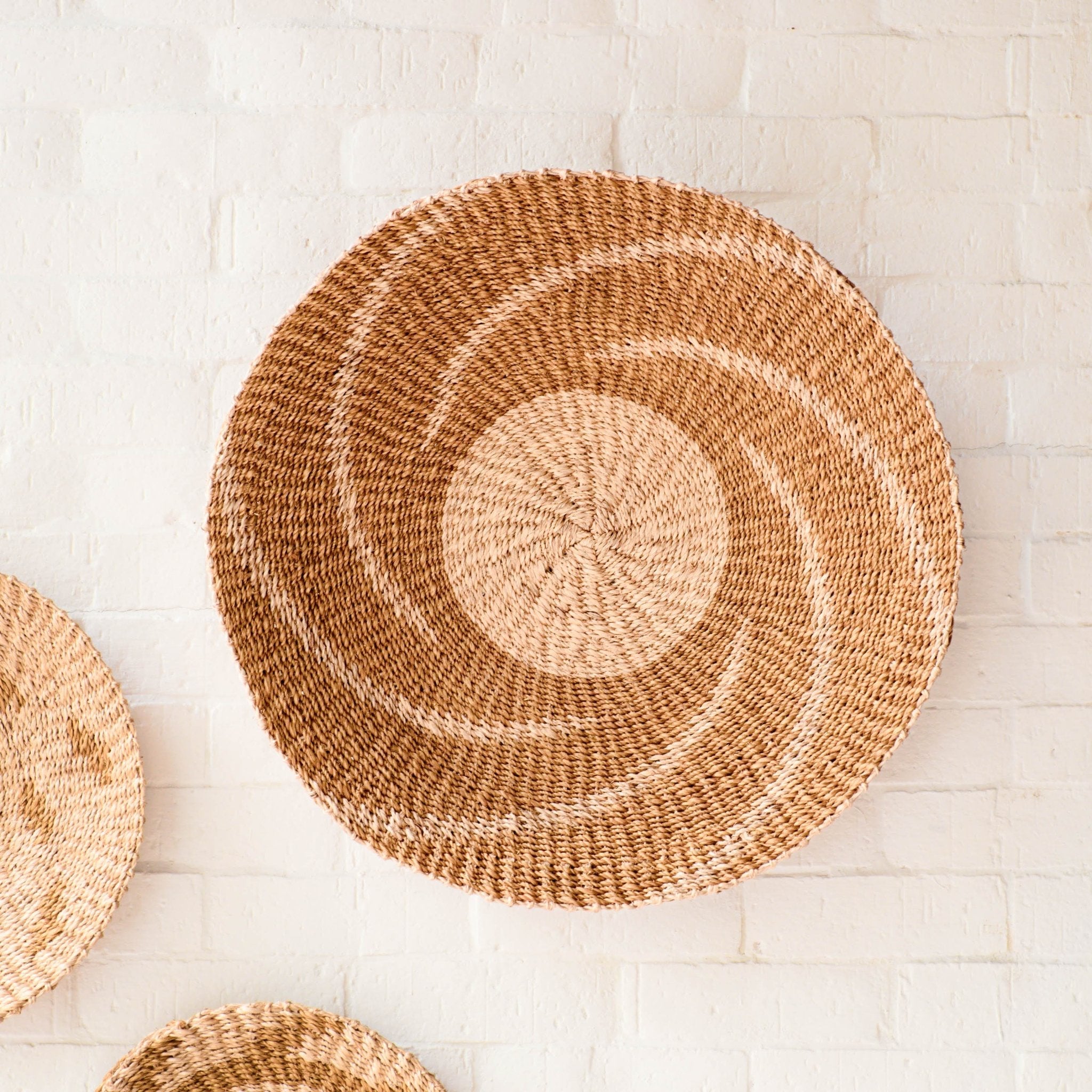 Natural + Brown Wall Baskets, Large - Round Wall Baskets | Likhâ