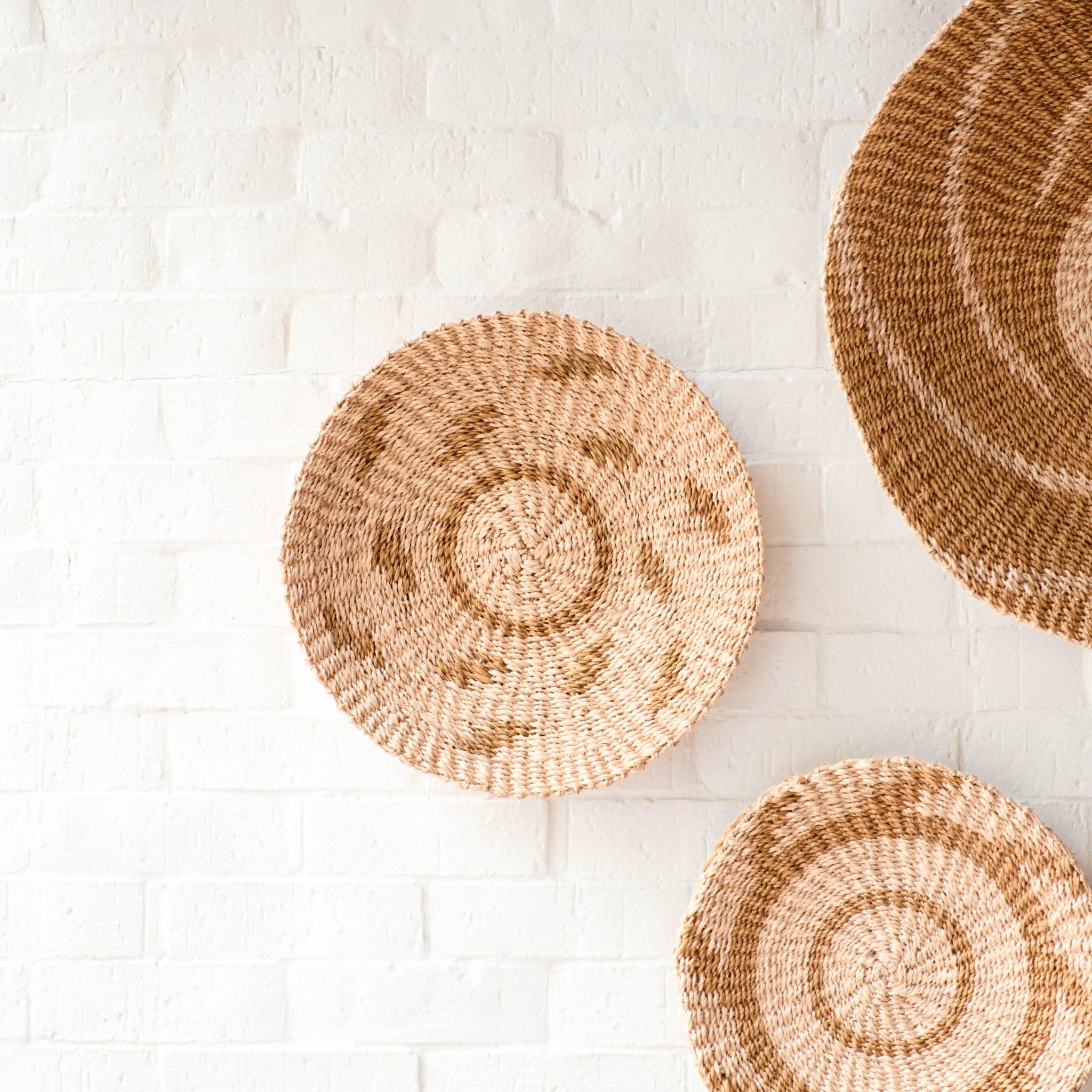 Natural + Brown Wall Baskets, Medium - Round Wall Baskets | Likhâ