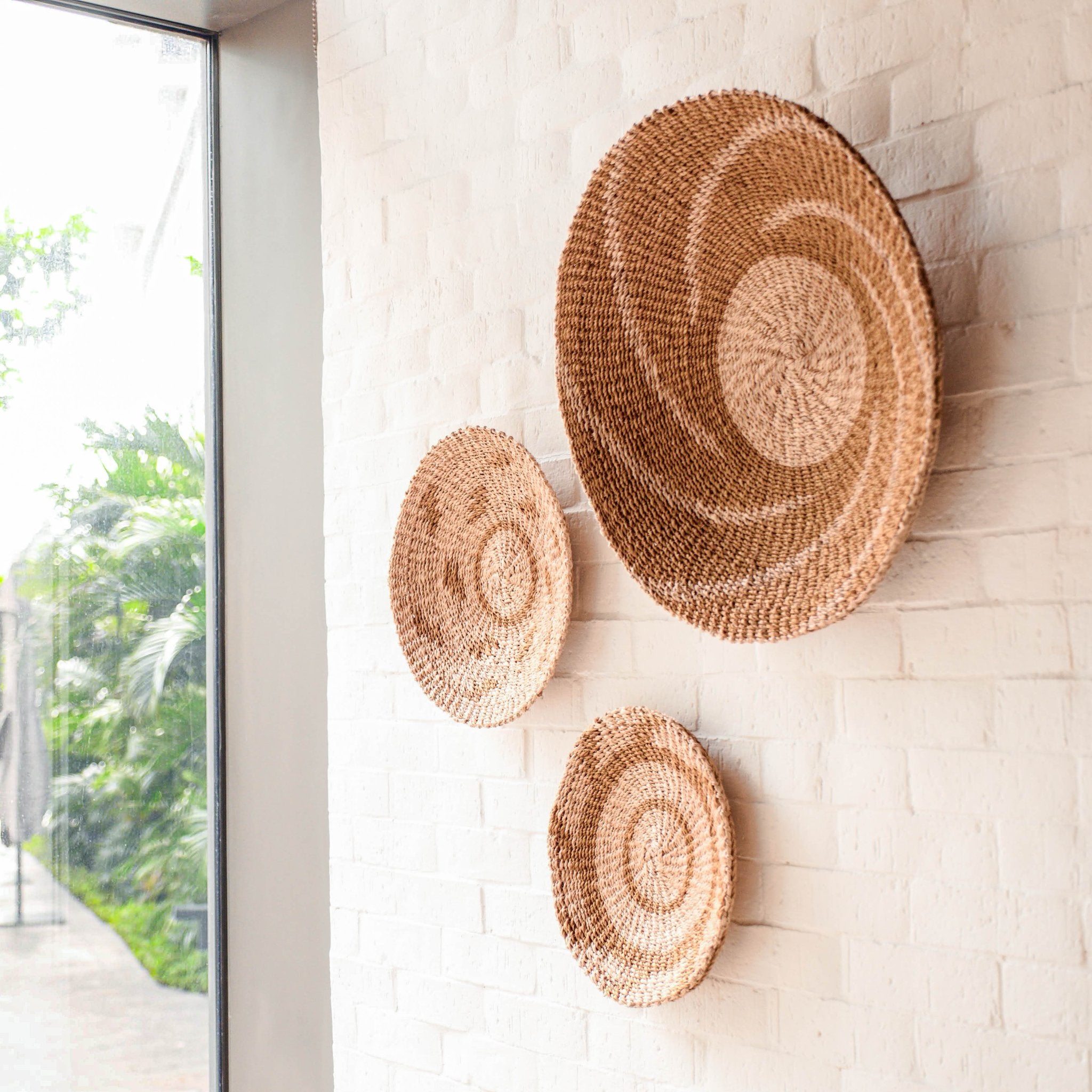Natural + Brown Wall Baskets, Small - Round Wall Baskets | Likhâ