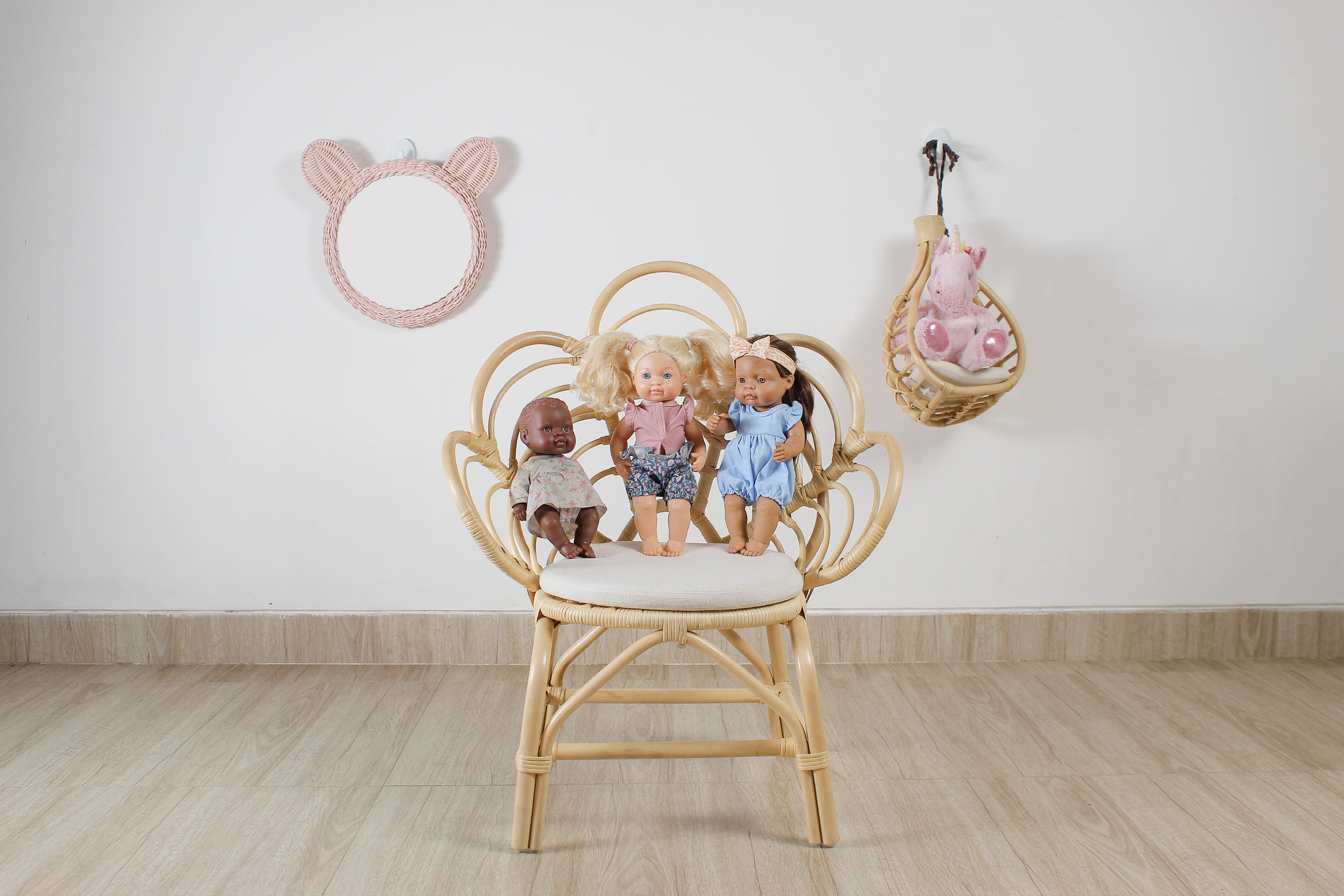 Kids Pink Rattan Teddy Bear Wall Mirror – Baby Girl Nursery & Kids Room Décor Gift