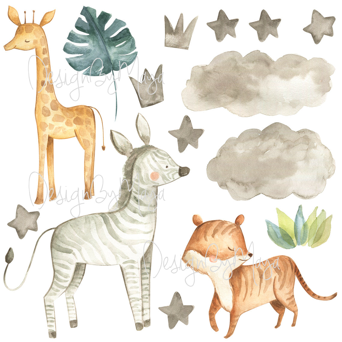 Jungle Animals Tropical Theme - Fabric Nursery Wall Art Decals