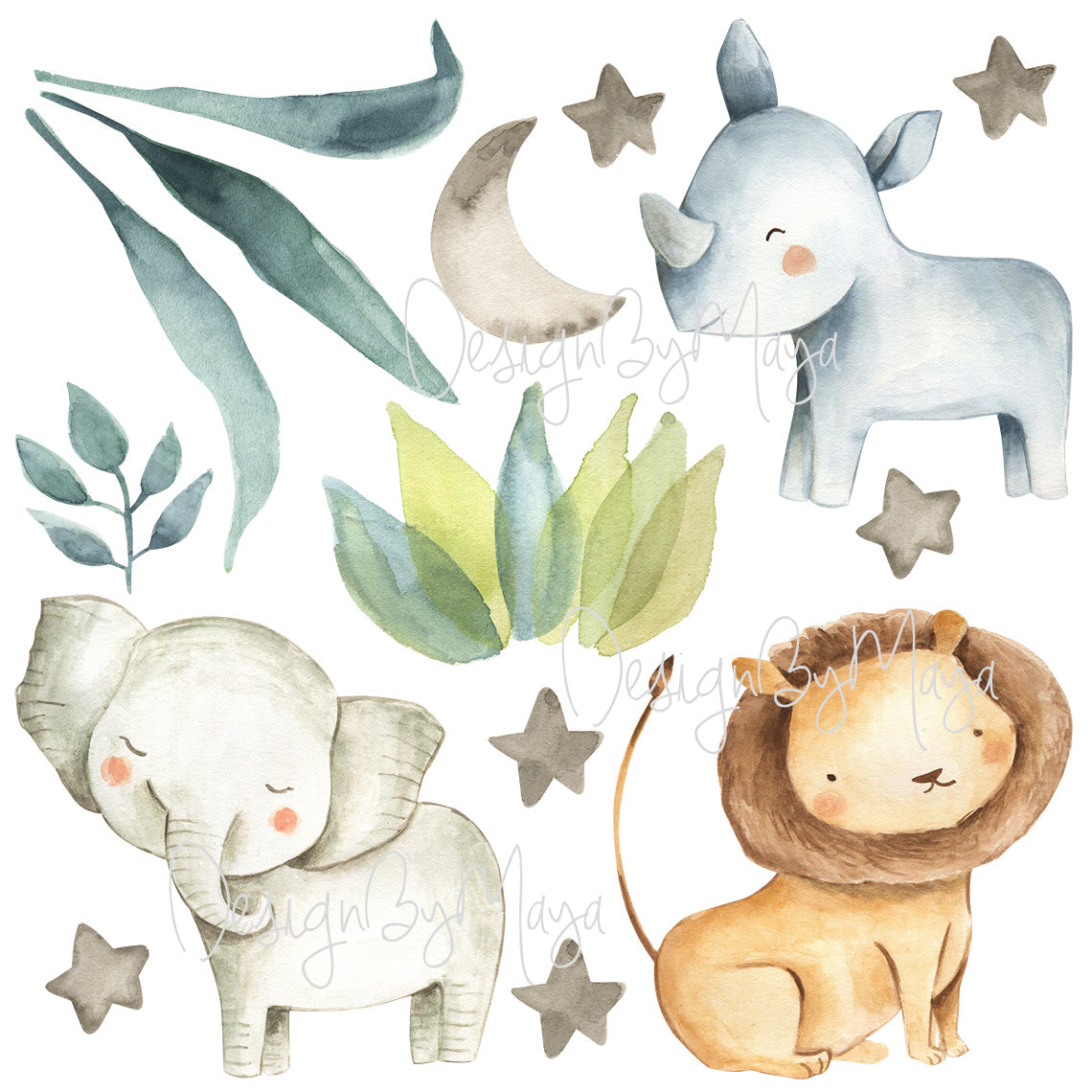 Animated Safari Animals, Jungle Creatures - Fabric Nursery Wall Art Decals